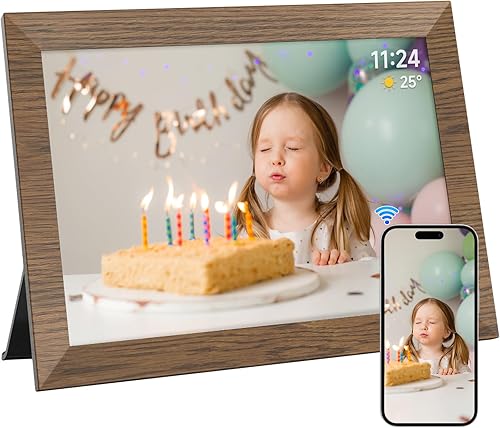 AHOWAI 32GB Digital Photo Frame WiFi, 10.1 Inch 1280x800 IPS LCD Touchscreen Digital Picture Frame, Auto-Rotate Electronic Photo Frame, Share Photos or Videos via Frameo App, Best Gift for Favorite