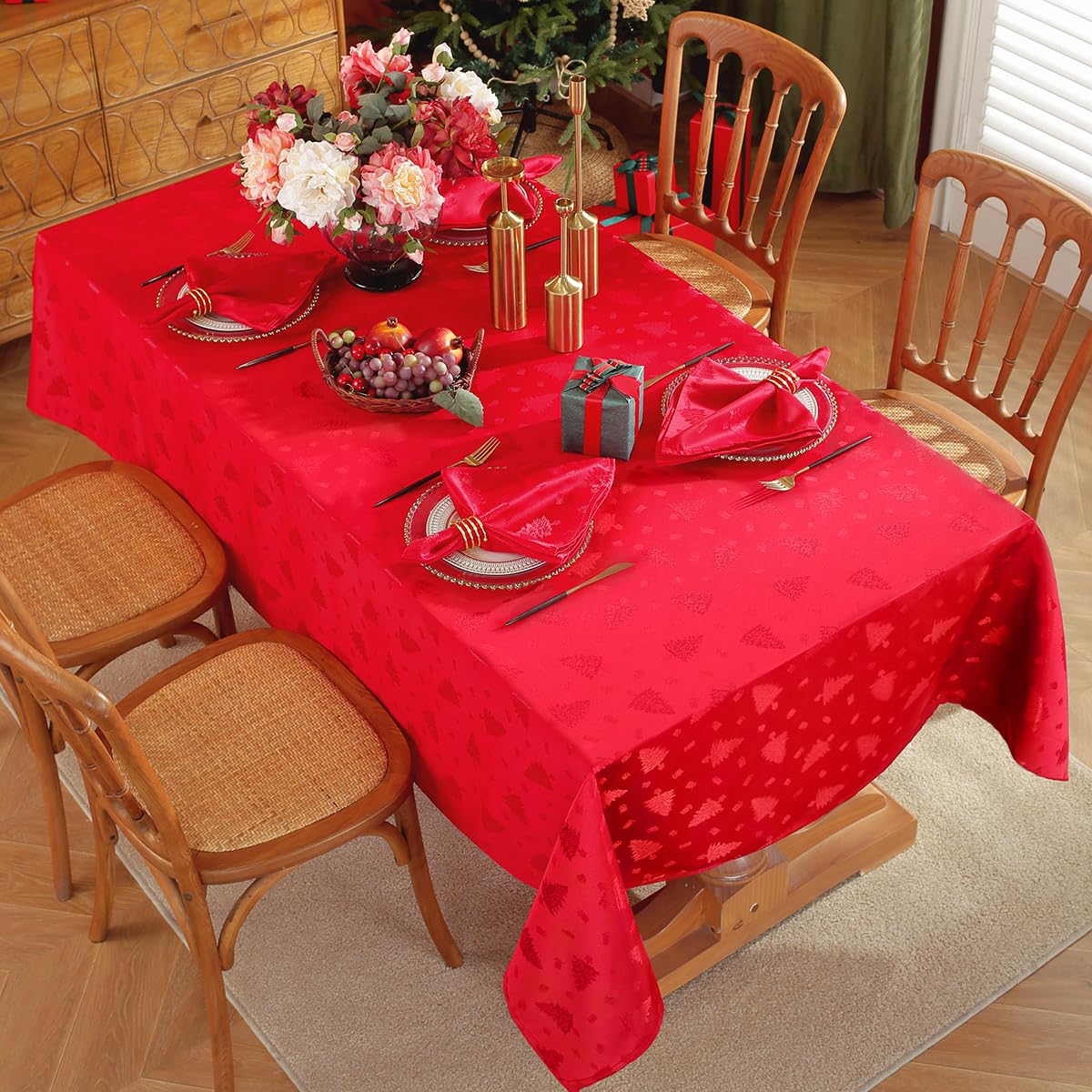 SASTYBALE Lot de 4 serviettes de table de Noël en tissu - 50,8 x 50,8 cm - Lavables et confortables pour décoration de Noël (rouge, 50,8 x 50,8 cm)