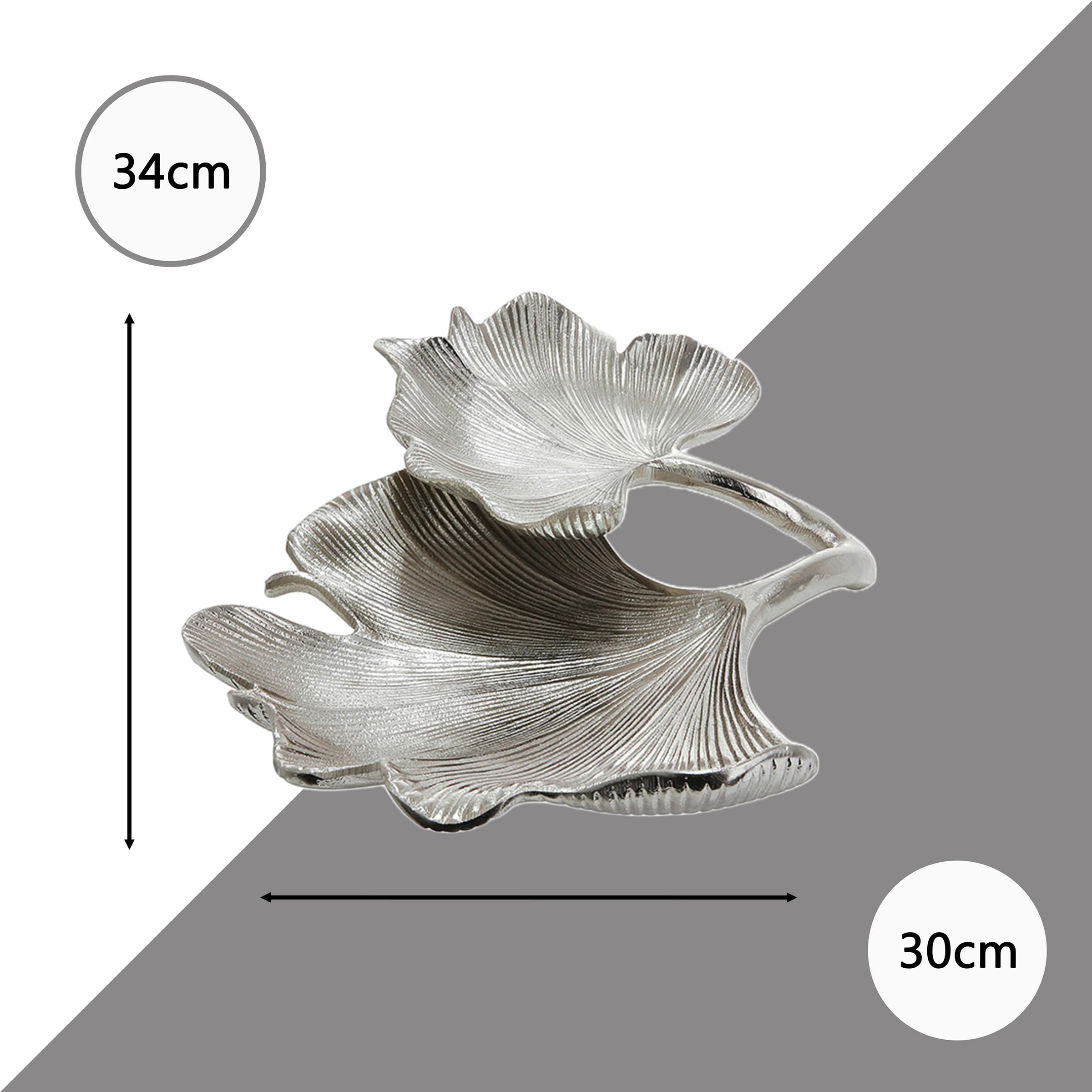 GILDE Deko Schale Wohnzimmer Tisch - Deko Silber Wohnzimmer - Schlüsselablage Schale Gingko - aus Aluminium Breite 34 cm Farbe: Silber