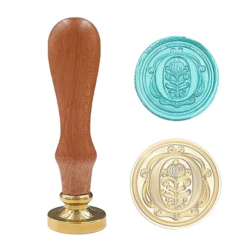 Sello medieval tradicional de cera del alfabeto, con cabeza de latón, mango de madera, para tarjetasobre, regalo (letra O)