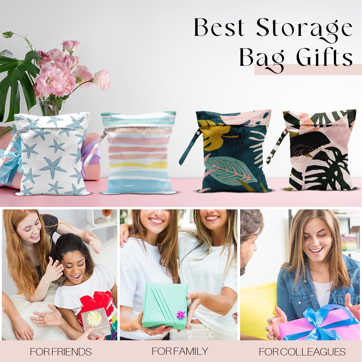 4 bolsas húmedas, bolsas húmedas y secas, bolsa impermeable, traje de baño, bolsa de playa, bolsa húmeda para piscina, playa, pañales, nanobag, artículos esenciales de crucero, hojas de arco iris,