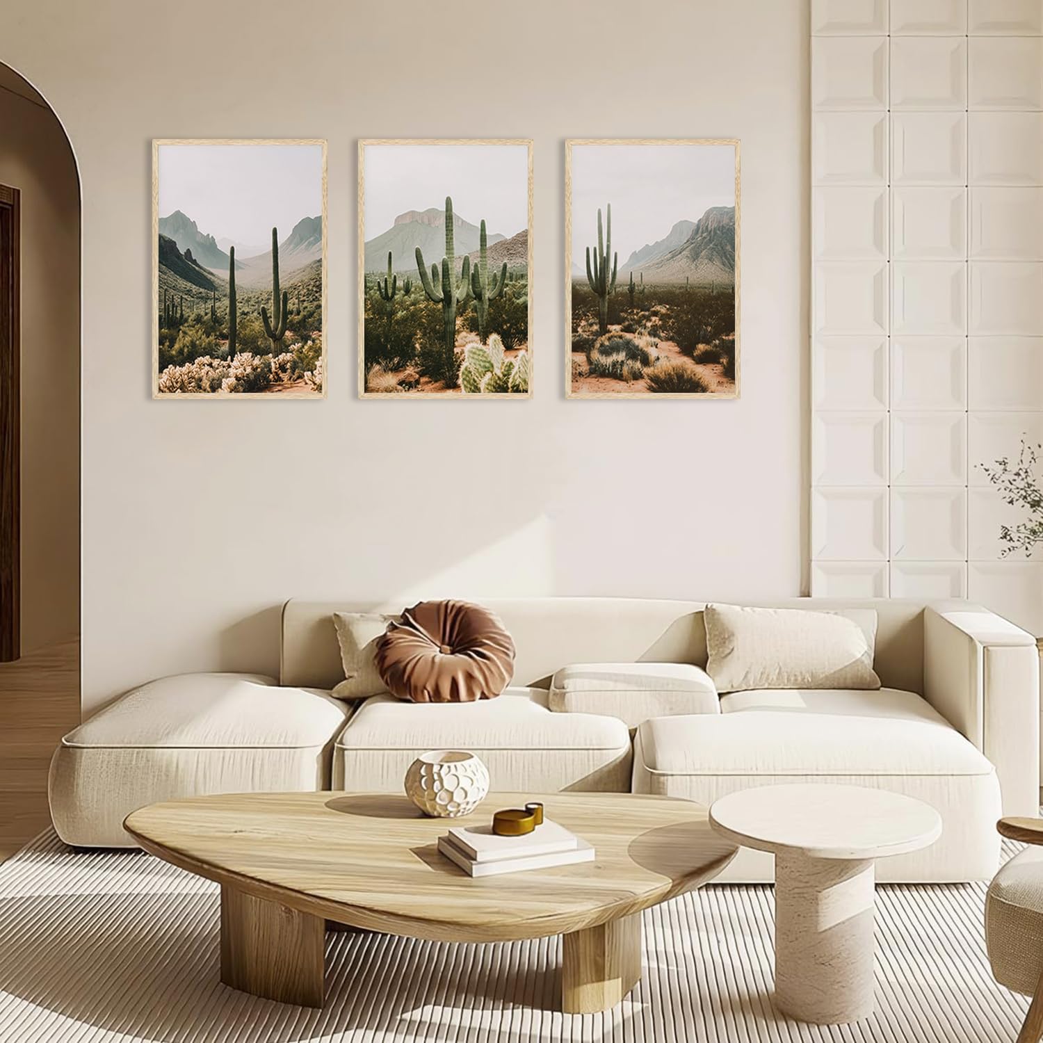 YUFEIART 3 Piece Green Cactus Arizona Framed Wall Art Sonoran Desert Wall Art Mexican Pictures Wall Decor Desert Cactus Landscape Art Print for Living Room Bathroom Bedroom 12"x16"