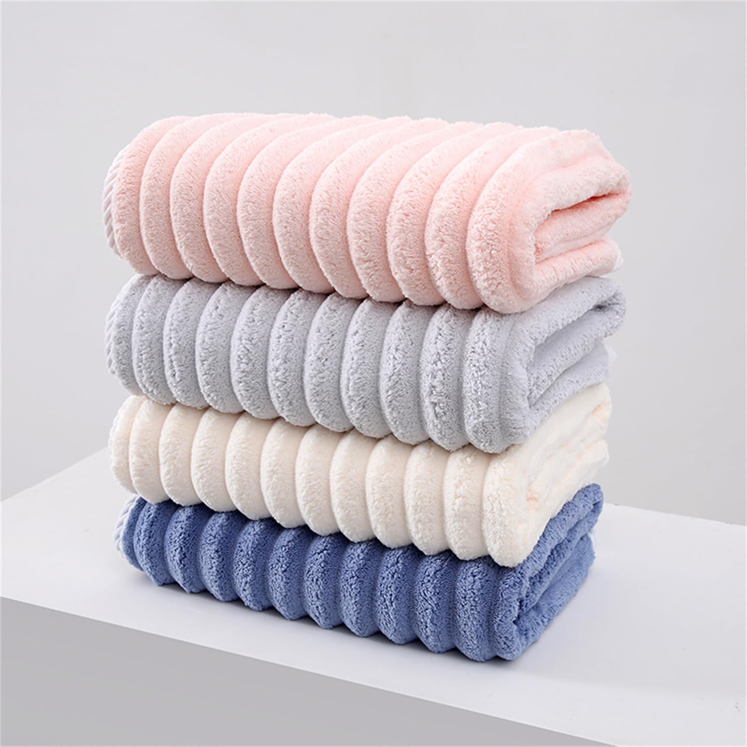 Soft Bath Towels Set, Microfiber Ribbed Oversized Bath Towels Extra Large for Bathroom, Home, Hotel, Spa, Beach, Pool, Gym (8-Piece Towel Set, Pink)