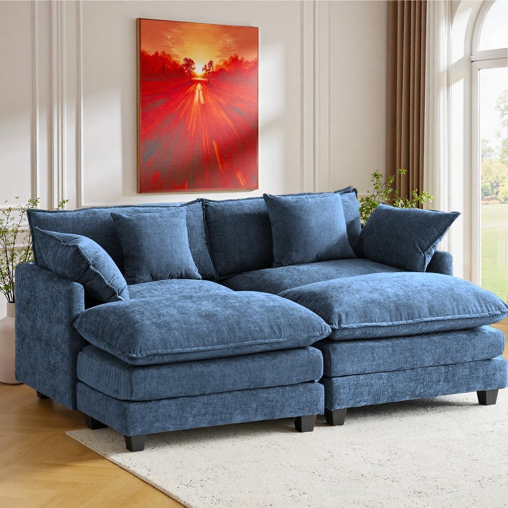 77" Cloud Chenille Sofa Set with Pillows, Deep Seat Loveseat Couch for Apartments, Space Saving 2-Seater with Solid Wood Frame, Easy Assembly (1YR Guarantee)​