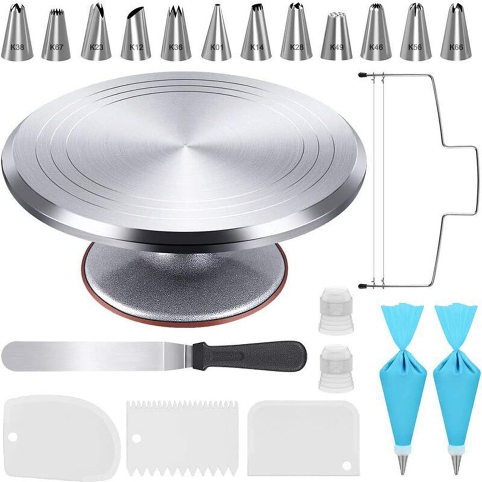 Ensemble De Plateau Tournant à GâTeaux En Aluminium De 12 Pouces Avec Base AntidéRapante Et Rotation Fluide à 360° — Support Professionnel Pour La DéCoration De GâTeaux D'Anniversaire 22-PcSet