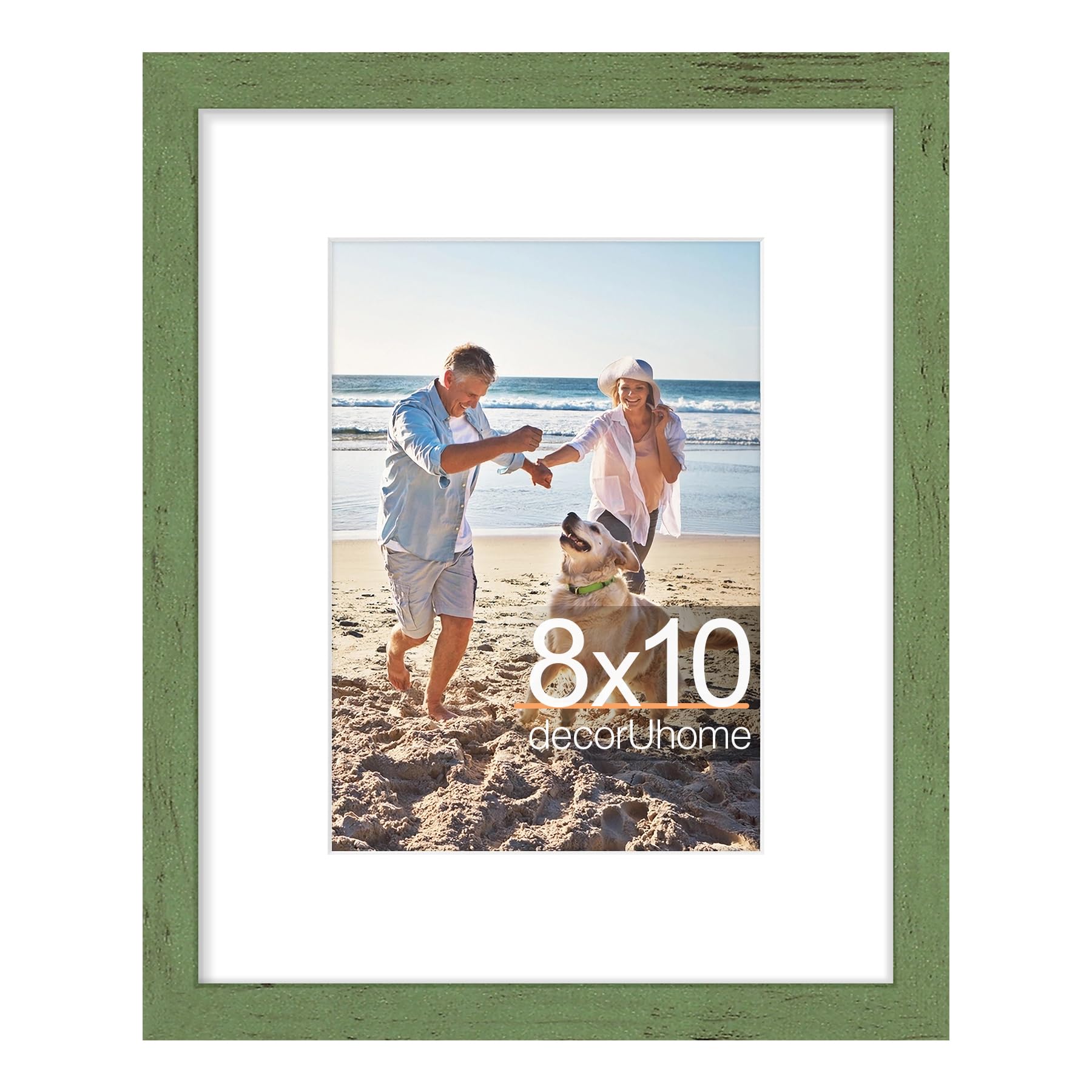 Photo 1 of decorUhome 8x10 Picture Frame, Display Pictures 5x7 with Mat or 8x10 without Mat, Wall & Tabletop Display Photo Frame, Rustic Green, 1 Pack