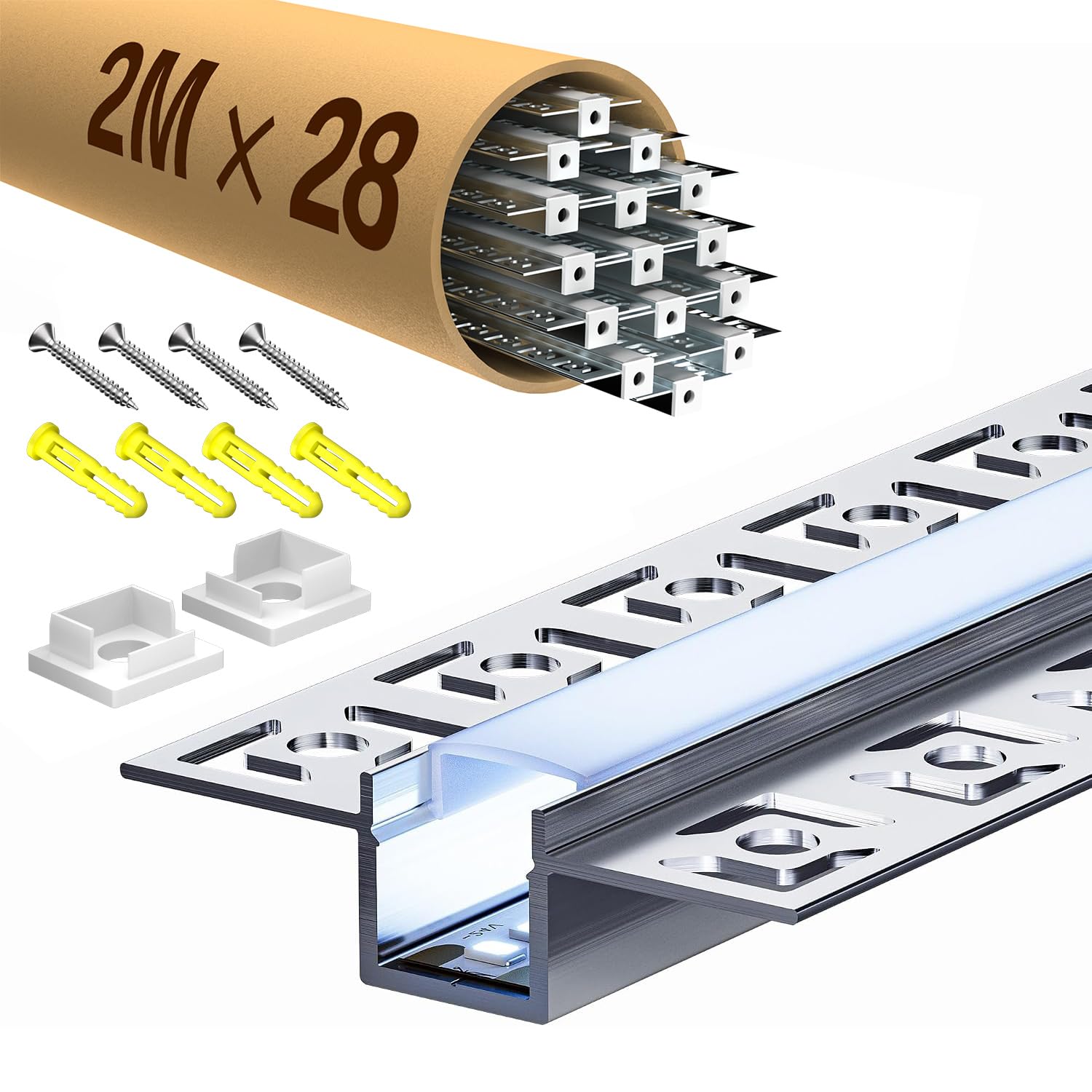 28 profili per cartongesso a LED, 2 m, 2 m, profilo in alluminio, canale e diffusore, per illuminazione indiretta, soffitto