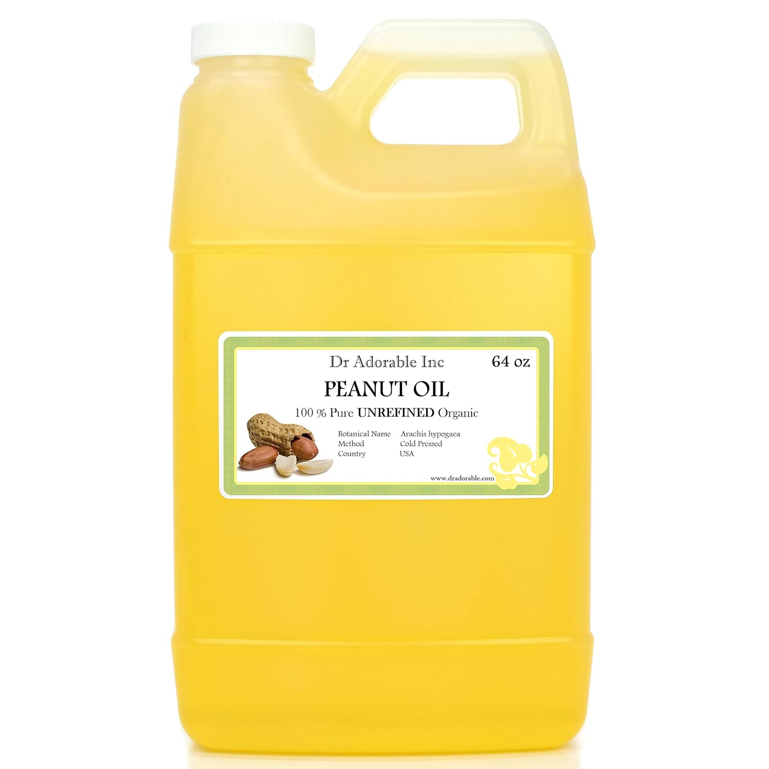 Dr Adorable 64 oz Organic Unrefined Peanut Oil - 100% Pure Cold Pressed for Skin & Hair Moisturization
