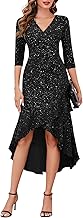 BeryLove Women Sequin Formal Cocktail Glitter Dress 3/4 Sleeve Evening Gown Party Wedding Ruffle Hi Low Dresses