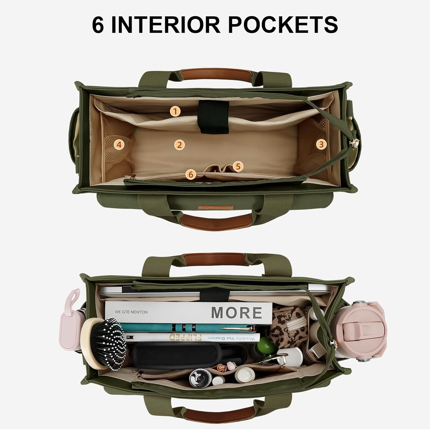 KKXIU Large Canvas Tote Bag Purse for Women with Zipper and Compartments for Work College Bible Lapatop Crossbody Handbag - Image 4