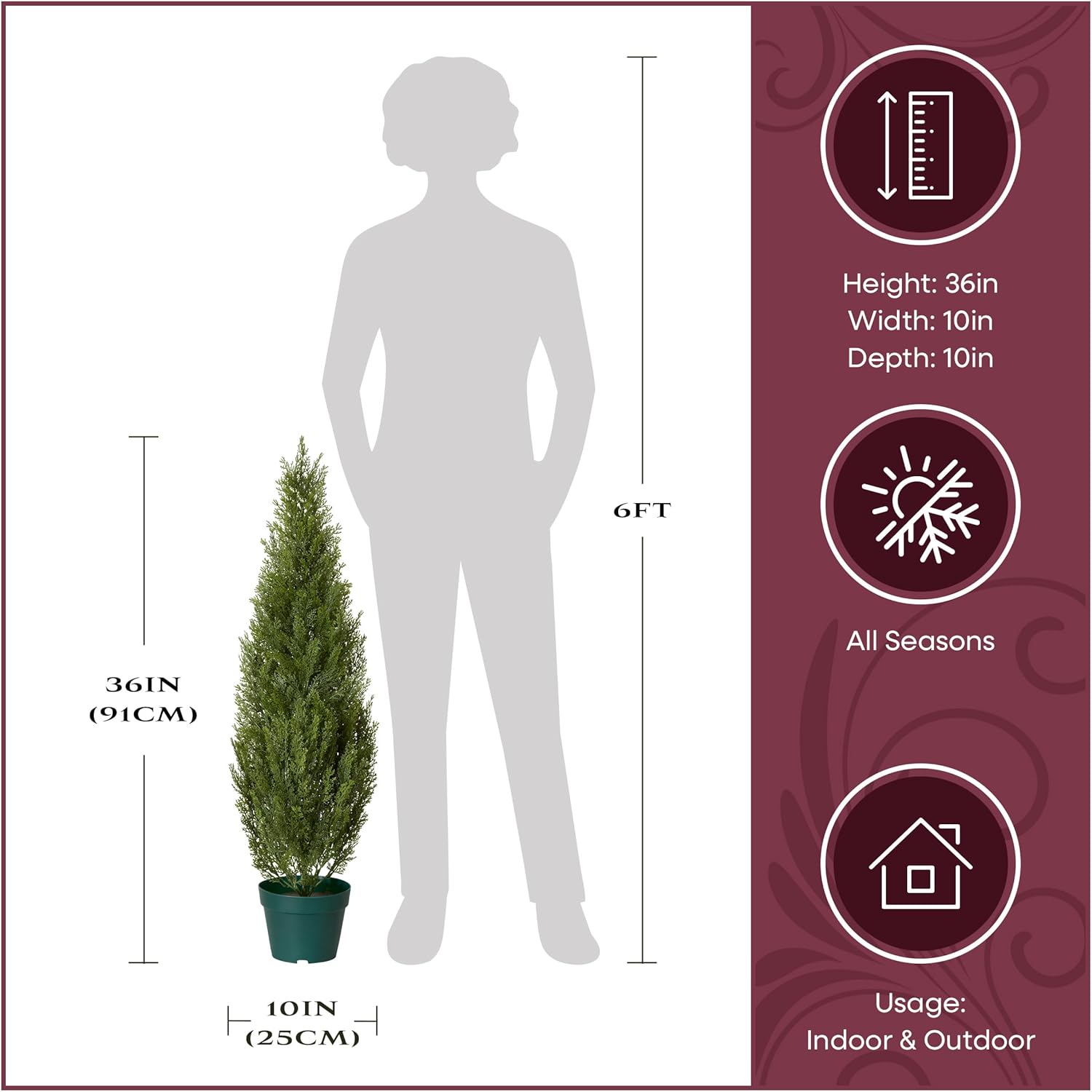 National Tree Company 36 Inch Artificial Arborvitae Topiary Tree, Realistic Fake Tree Potted Plant, Dark Green Round Growers Pot