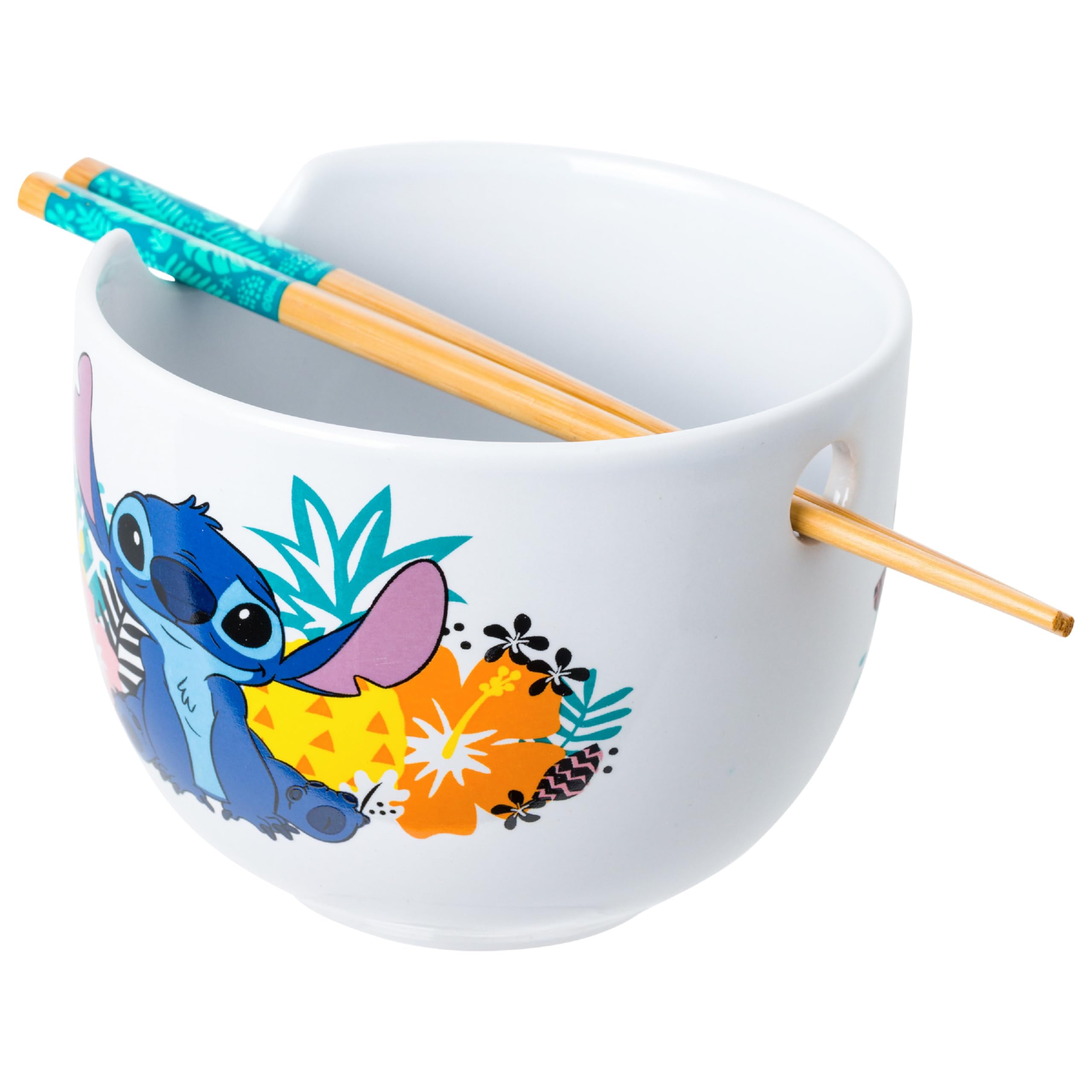 Silver Buffalo Lilo and Stitch Tropical, Ramen Bowl with Chopsticks, 20oz