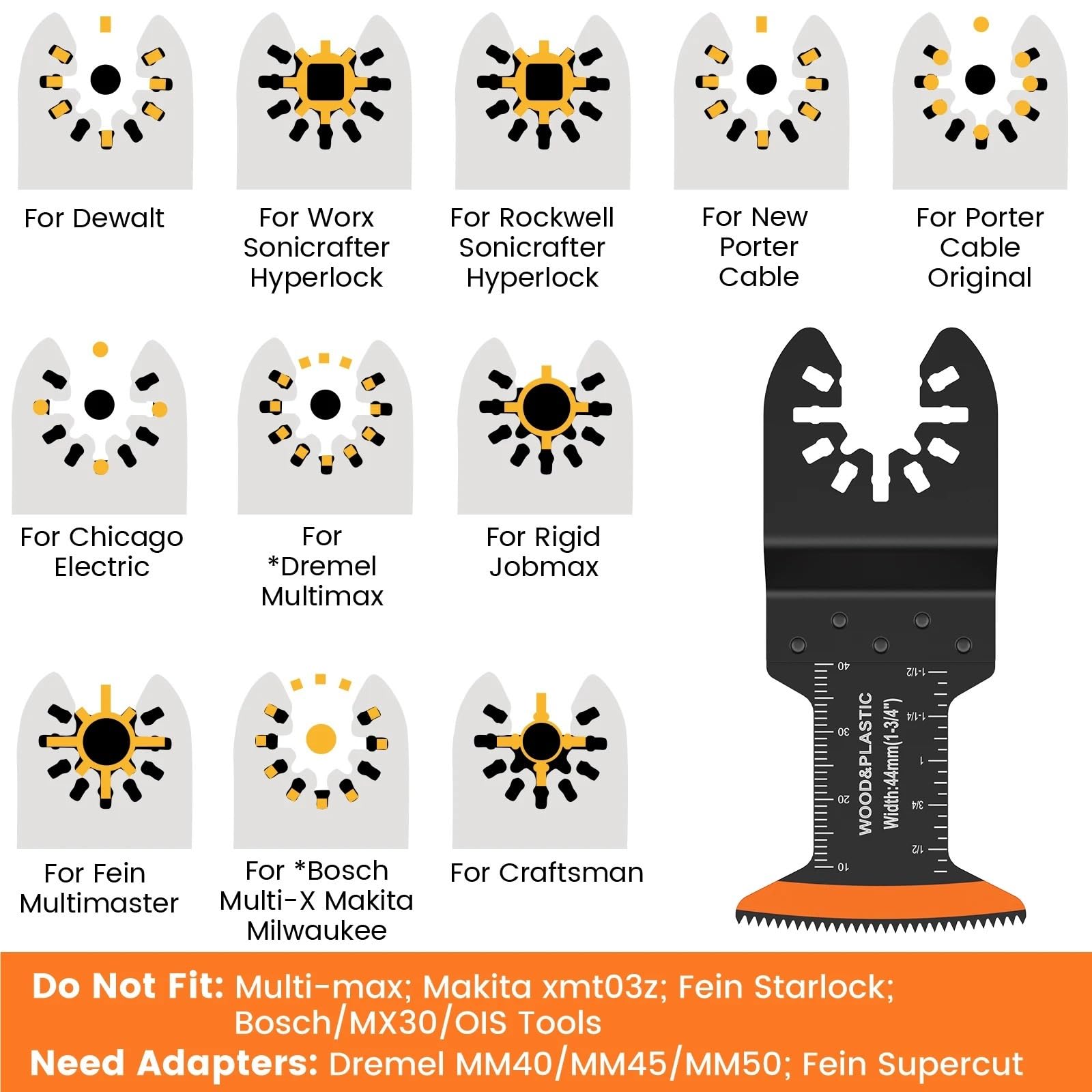 Paquetes De 10/20/50 Hojas De Sierra Oscilante De Acero Al Carbono De 44 Mm Con Filo Curvo For Multiherramienta. Hojas Oscilantes Afiladas Y Resistentes Al Desgaste.(50 Pcs)