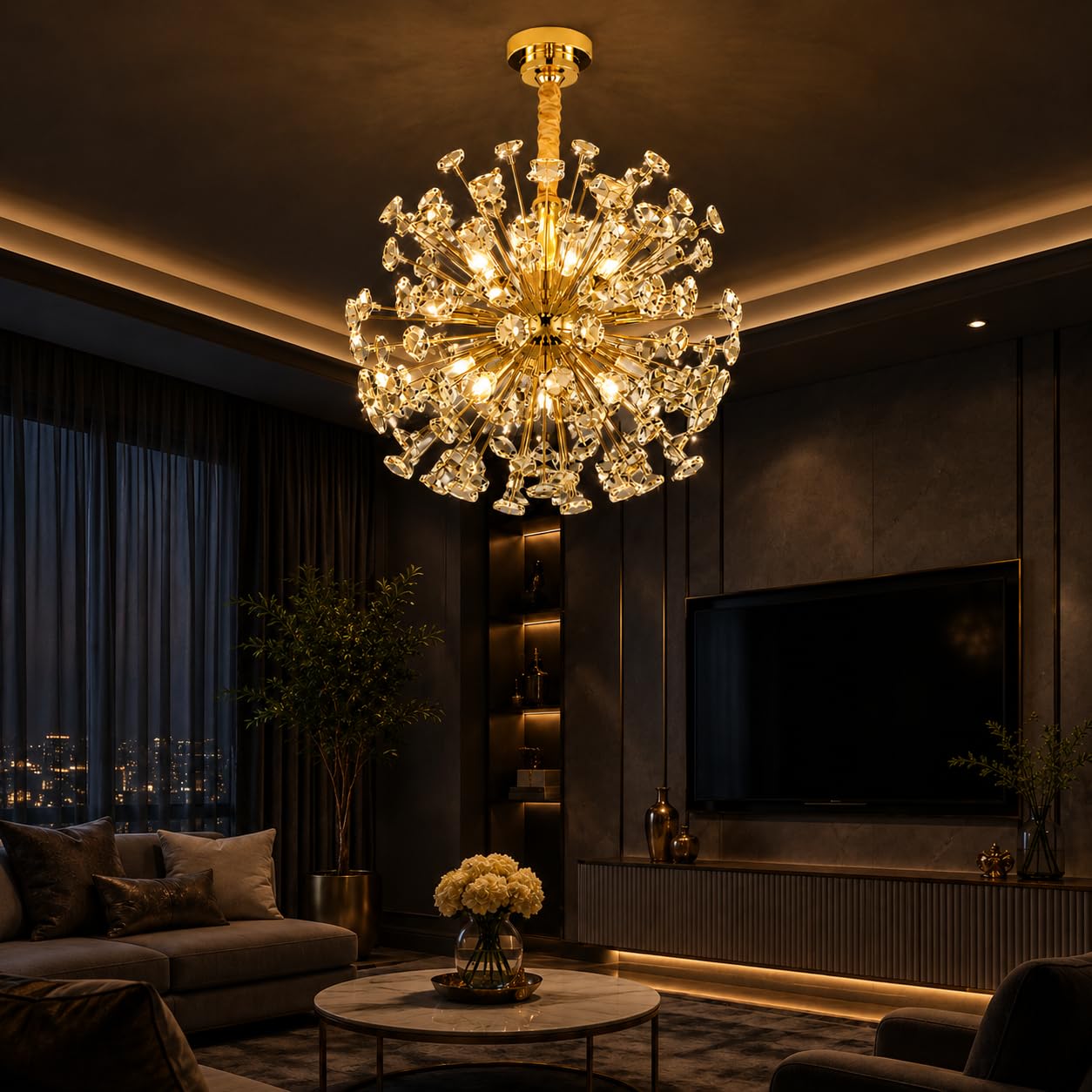 DREAMY DESIGNS Modern Sputnik Crystal Chandelier, Gold-Plated Starburst Design, Large Luxury Pendant Light Hall, Living Room, Balcony-image-29