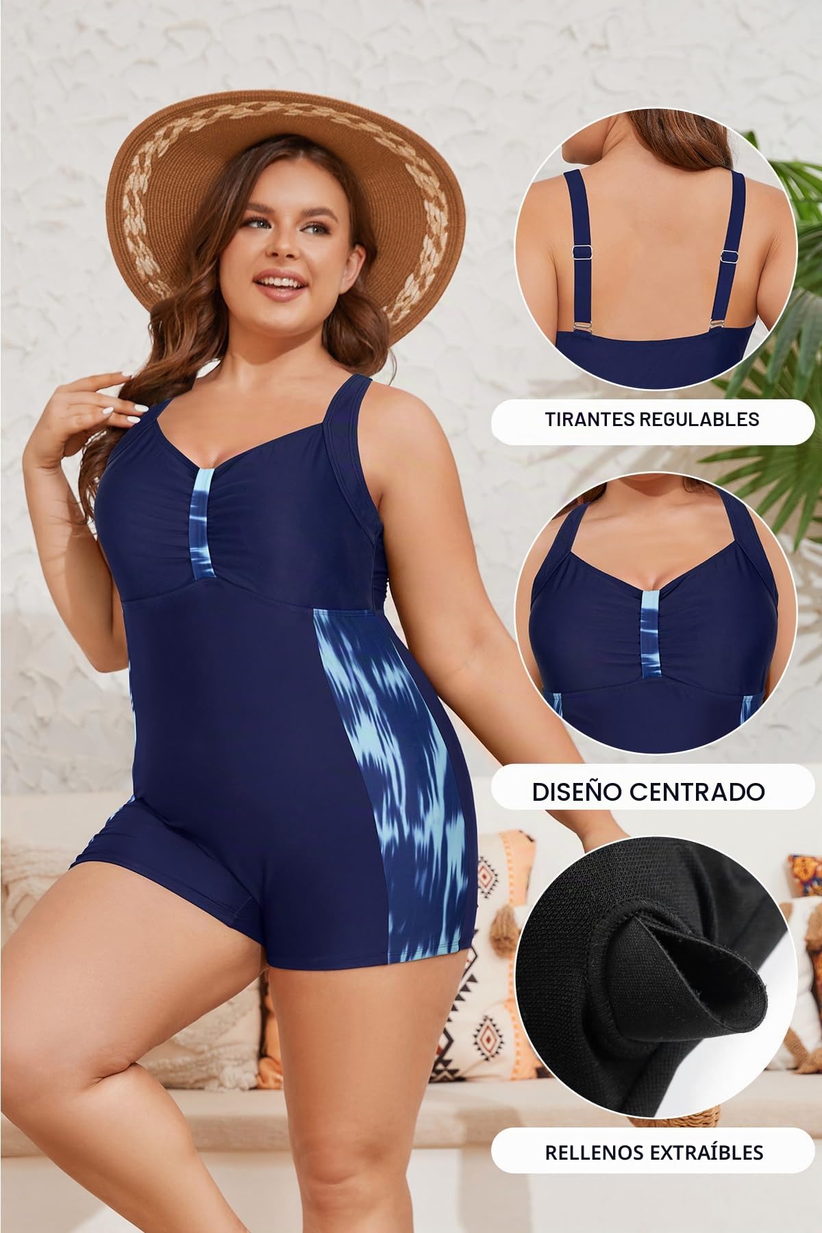 SHEKINI Traje de Baño Una Pieza Talla Grande Boyleg Bañadores de Una Pieza Talla Grande Mujer