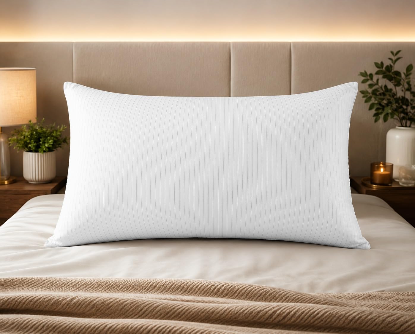 White Striped Bed Pillow | Soft Sleeping Pillow with Premium Hotel-Style Comfort | Plush Support Pillow for Bedroom, Guest Room & Home Décor (Pack of 2)-picture-11