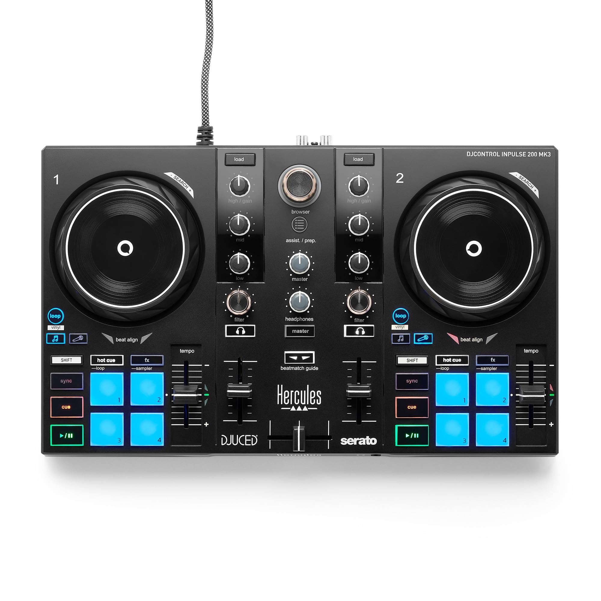 Hercules DJControl Inpulse 200 MK3 avec Casque de Monitoring Hercules HDP DJ45 - Pack DJ Débutant - Logiciels Serato DJ Lite & DJUCED Inclus - Système DJ USB 2 Canaux