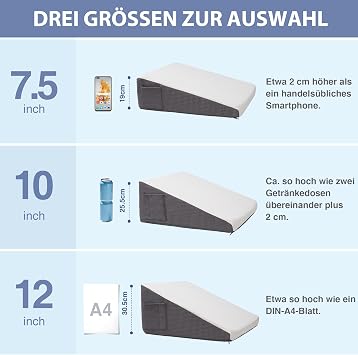 Exsnugy 19cm Keilkissen für Bett und CouchReflux Kissen Erwachsene Lindert Schnarchen und Rückenschmerzen Ideal nach Operation Memory-Schaum mit Waschbarem Atmungsaktivem Bezug