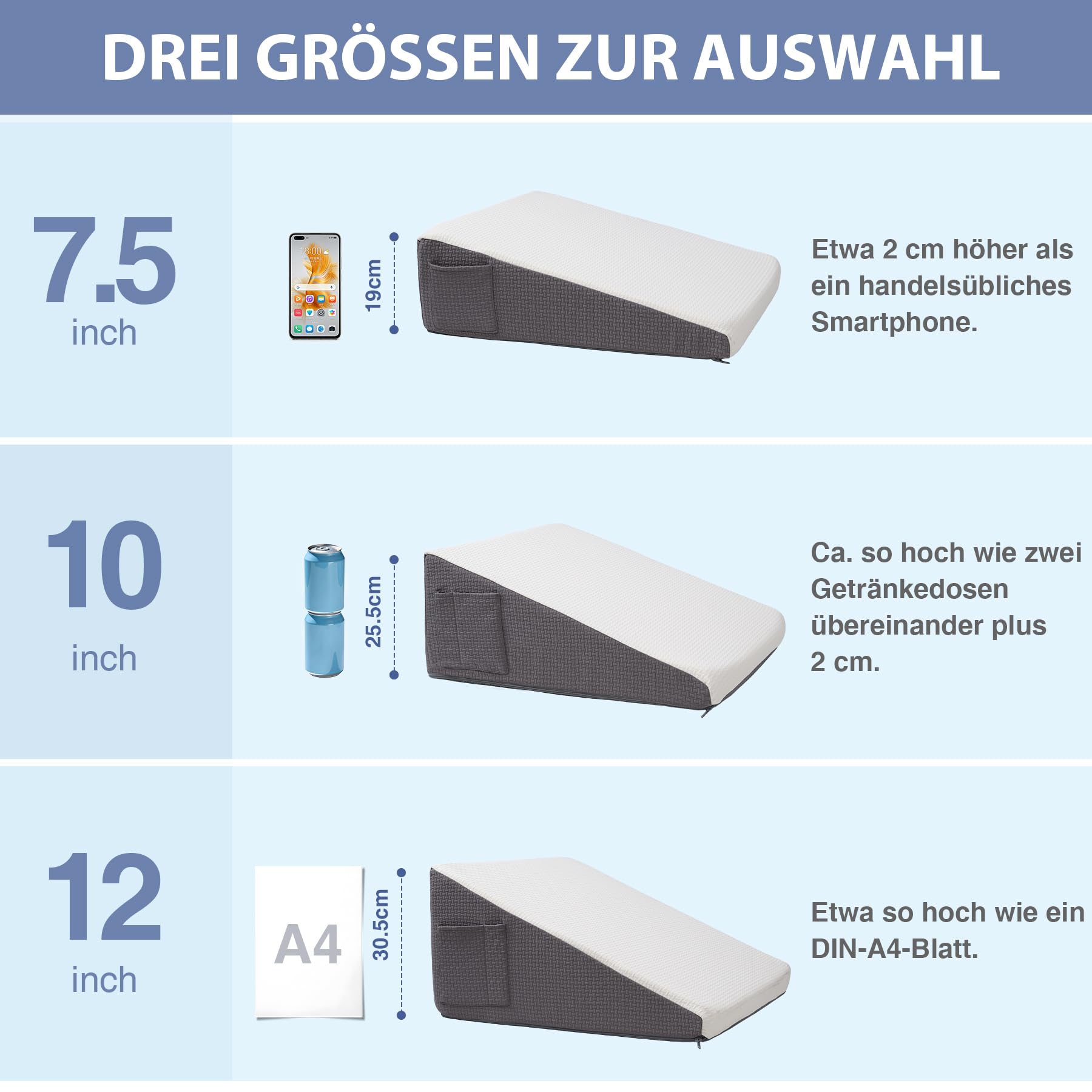 Exsnugy 25.5cm Keilkissen für Bett und Couch,Reflux Kissen Erwachsene | Lindert Schnarchen und Rückenschmerzen, Ideal nach Operation, Memory-Schaum mit Waschbarem Atmungsaktivem Bezug