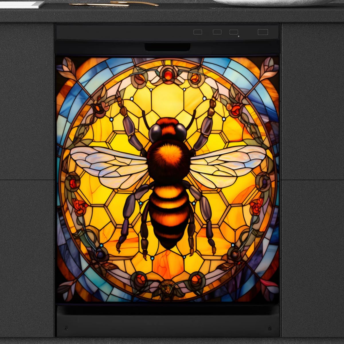 Animal Bee Glass Painting Dishwasher Magnet Cover Reusable Decorative Magnetic Door Cover Dishwasher Covers for The Front Magnetic Kitchen Refrigerator Appliance Decor 23 x 26 Inches