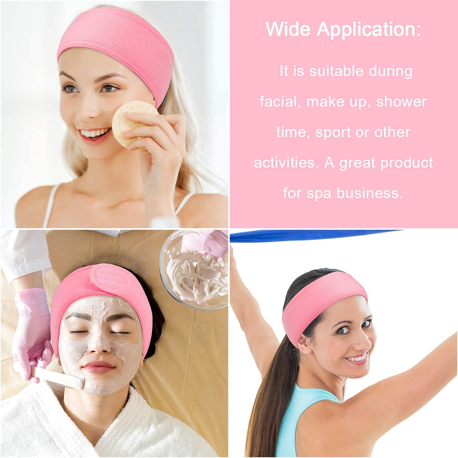 Fascia Per Capelli In Spugna 4 Pezzi, Regolabile Con Velcro, Per Doccia, Sport, Trucco E Cura Viso - 2