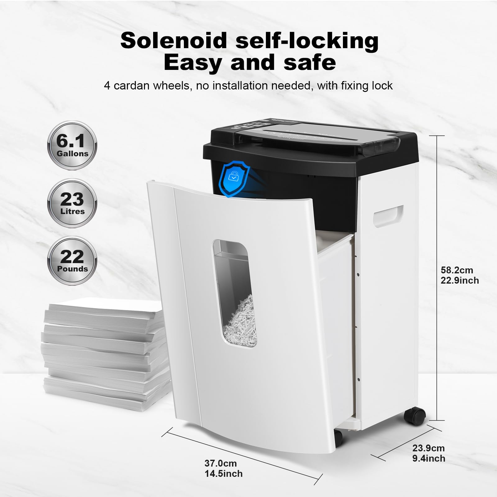 Wingwise Trituradora de papel de alimentación automática de 150 hojas, micro corte P-5 de alta seguridad (5/64 x 19/32 pulgadas), contenedor grande de 6 galones, funcionamiento continuo de 40 minutos