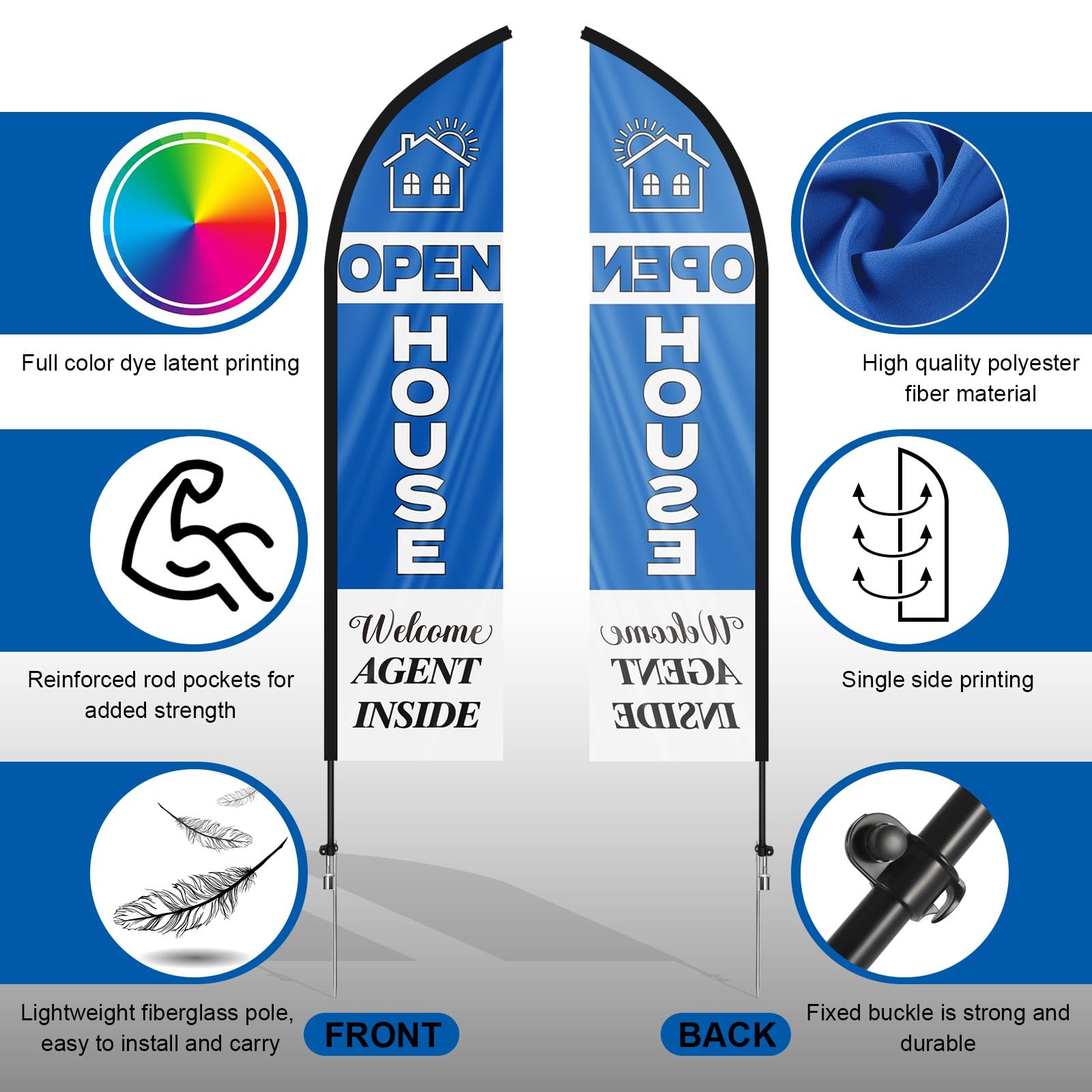 Preboun Open House Signs for Real Estate Agents or Open Flag Feather Flag Pole Kit with Pole Stake and Carrying Case for Outside Business Advertising (Blue,3 Sets)