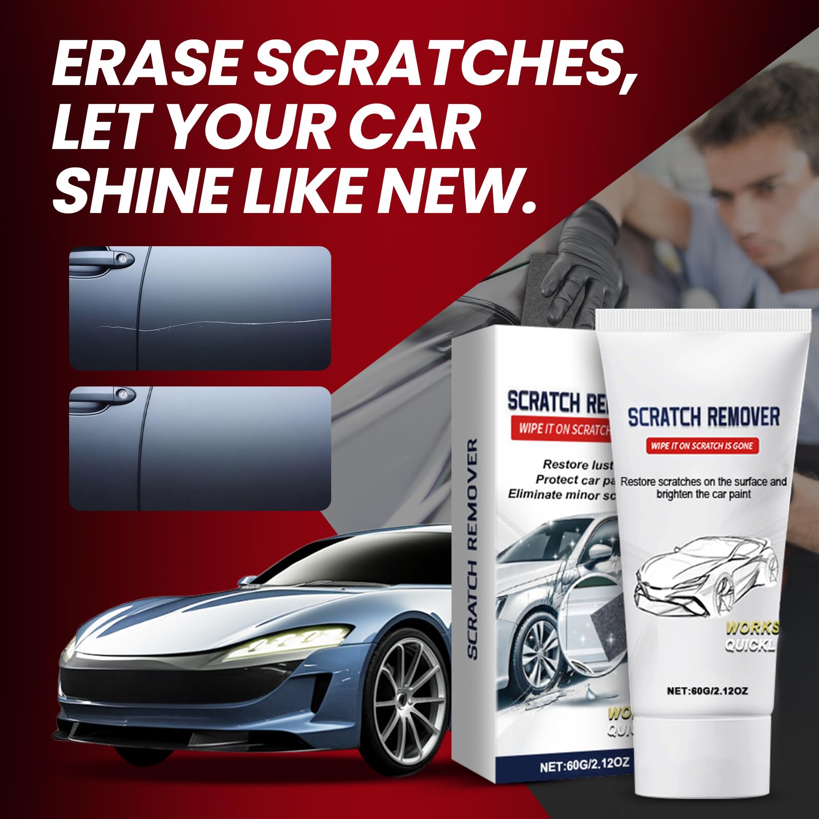 Condition photo showing New/Like New for car scratch remover, 6pcs multi-purpose nano magic cloth easily removes light scratches, swirls and water spots, car nano sparkle cloth repair kit for all vehicle colors