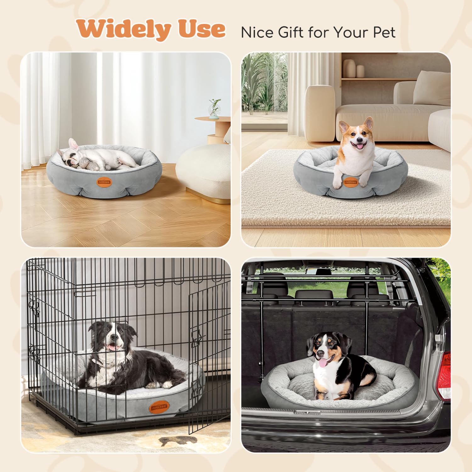 Nobleza Cama para Perros Pequeños, Cama Lavable para Mascotas, Sofá Redonda de Perros y Gatos Antideslizantes y Antiestres, Felpa Suave y Mullida, Bordes Elevados, Gris, Ø80 x 18 cm