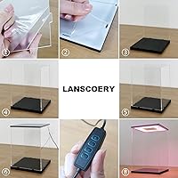 Vista 7 de LANSCOERY Vitrina de acrílico transparente con doble luz, soporte de caja de exhibición de cubo con base negra, escaparate de protección a prueba