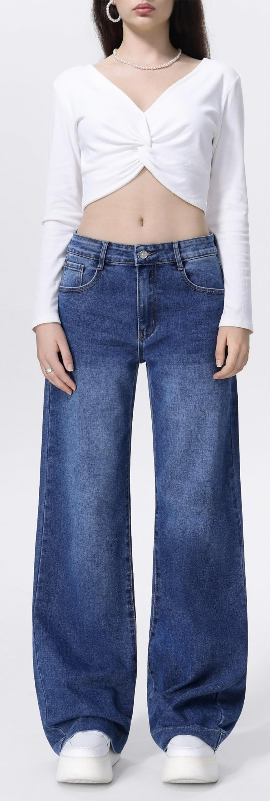 Jean pour femme, taille haute, ample, coupe large