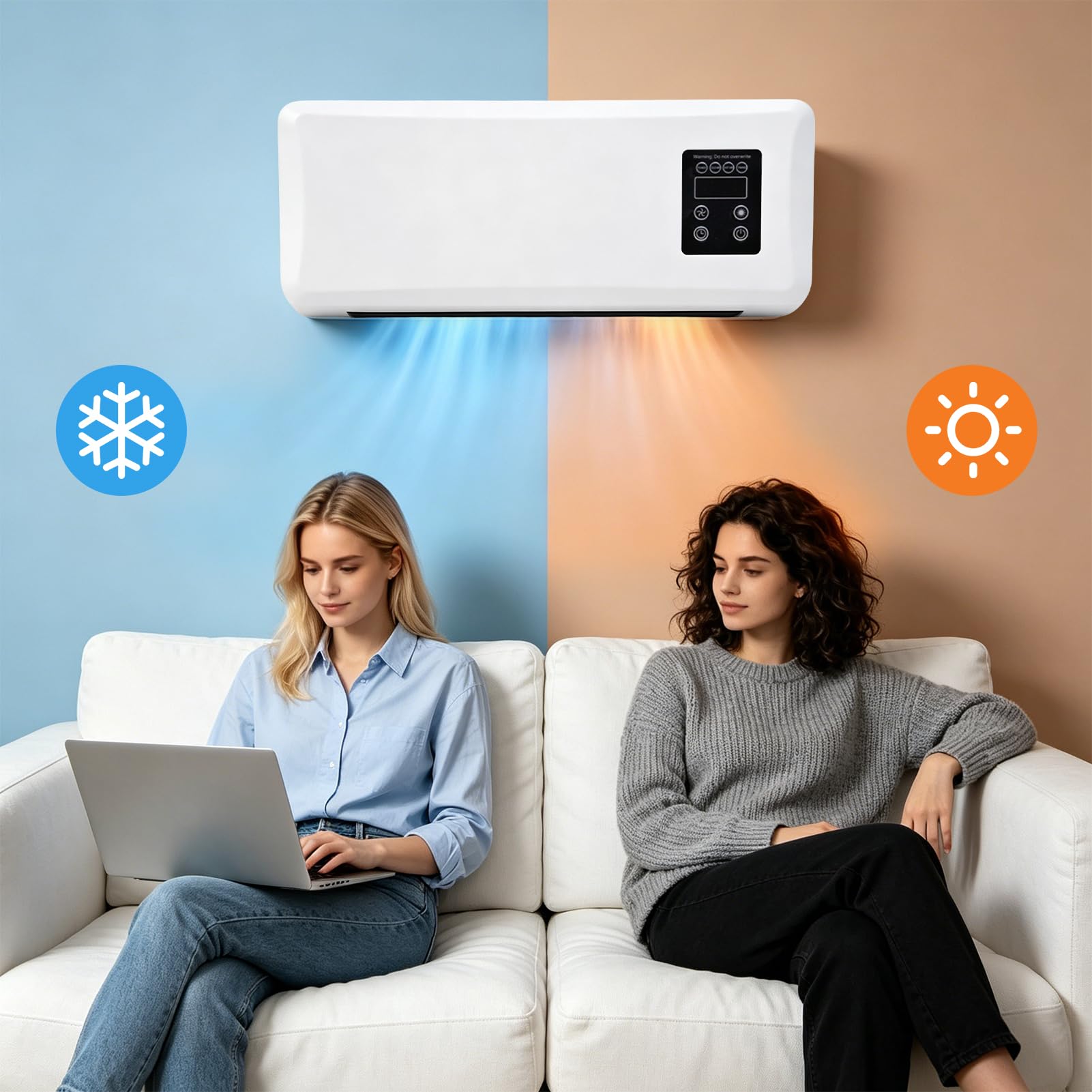 Acondicionador de Aire de Pared, 42x18x12cm, Ventilador Dual de Enfriamiento y Calefacción, Funcionamiento Silencioso, Diseño Ahorro de Espacio para Dormitorio Baño (Estándar UK Blanco)