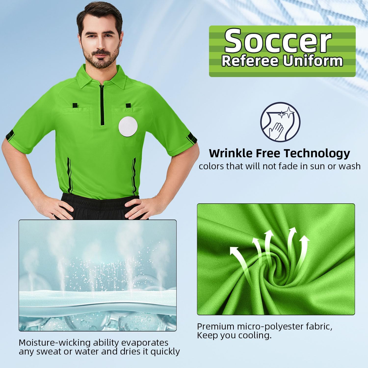 CUTIEHON Soccer Referee Jersey, Short Sleeve Official Pro Referee Shirt, Featuring a Badge Holder & Pockets - Image 4