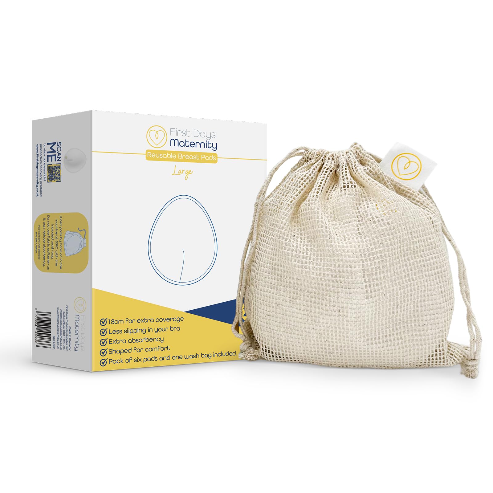 First Days Maternity - Lot de 6 coussinets d'allaitement réutilisables en coton biologique – Taille XL, ultra-absorbants et lavables – Confort et protection pour mères allaitantes