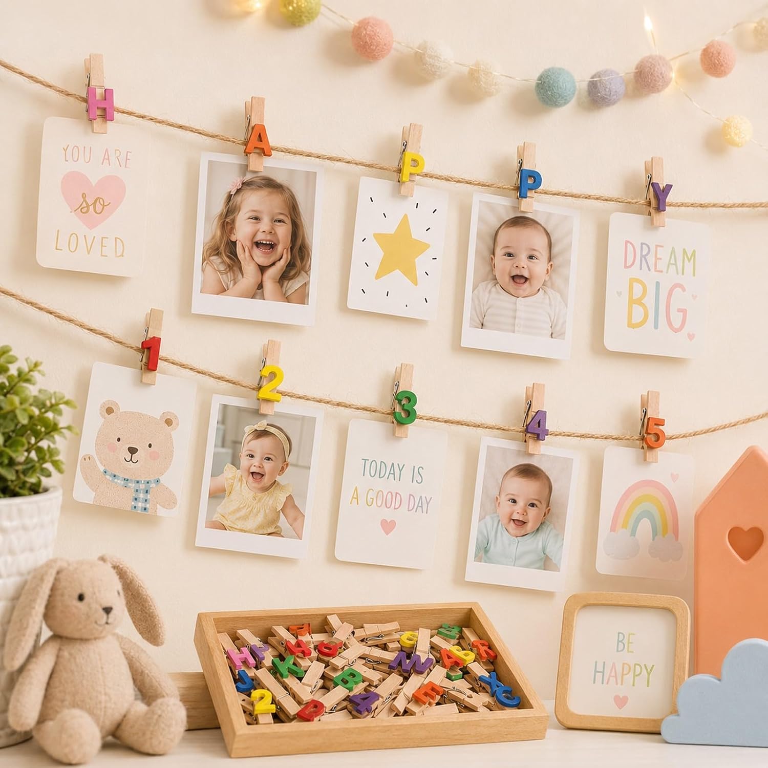 LOGOFUN 35PCS Mini Letter Clothespins Wooden Photo Clip Set - 3.5CM
