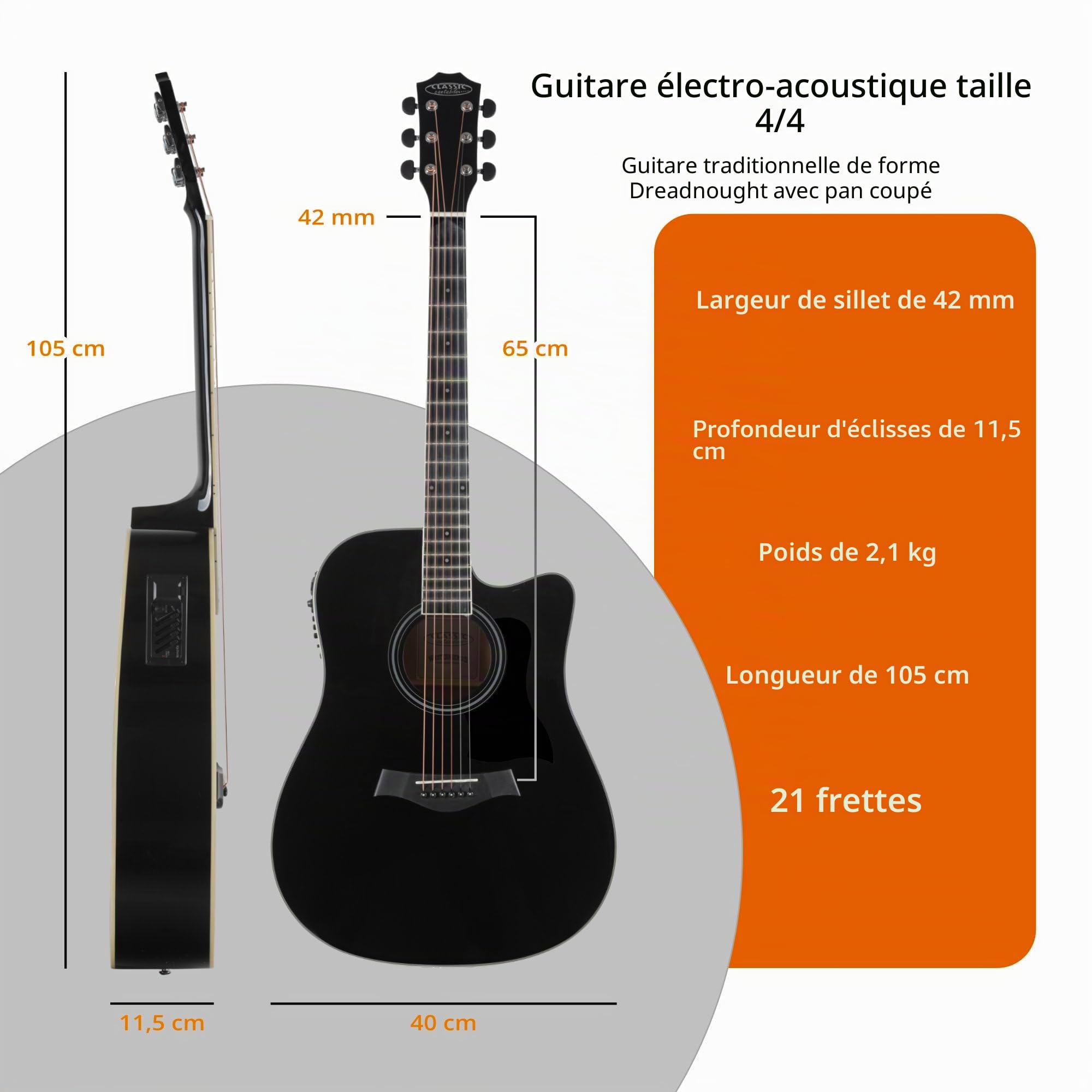 Classic Cantabile WS-20 BK Guitare Western noire, Série Western, 6 cordes