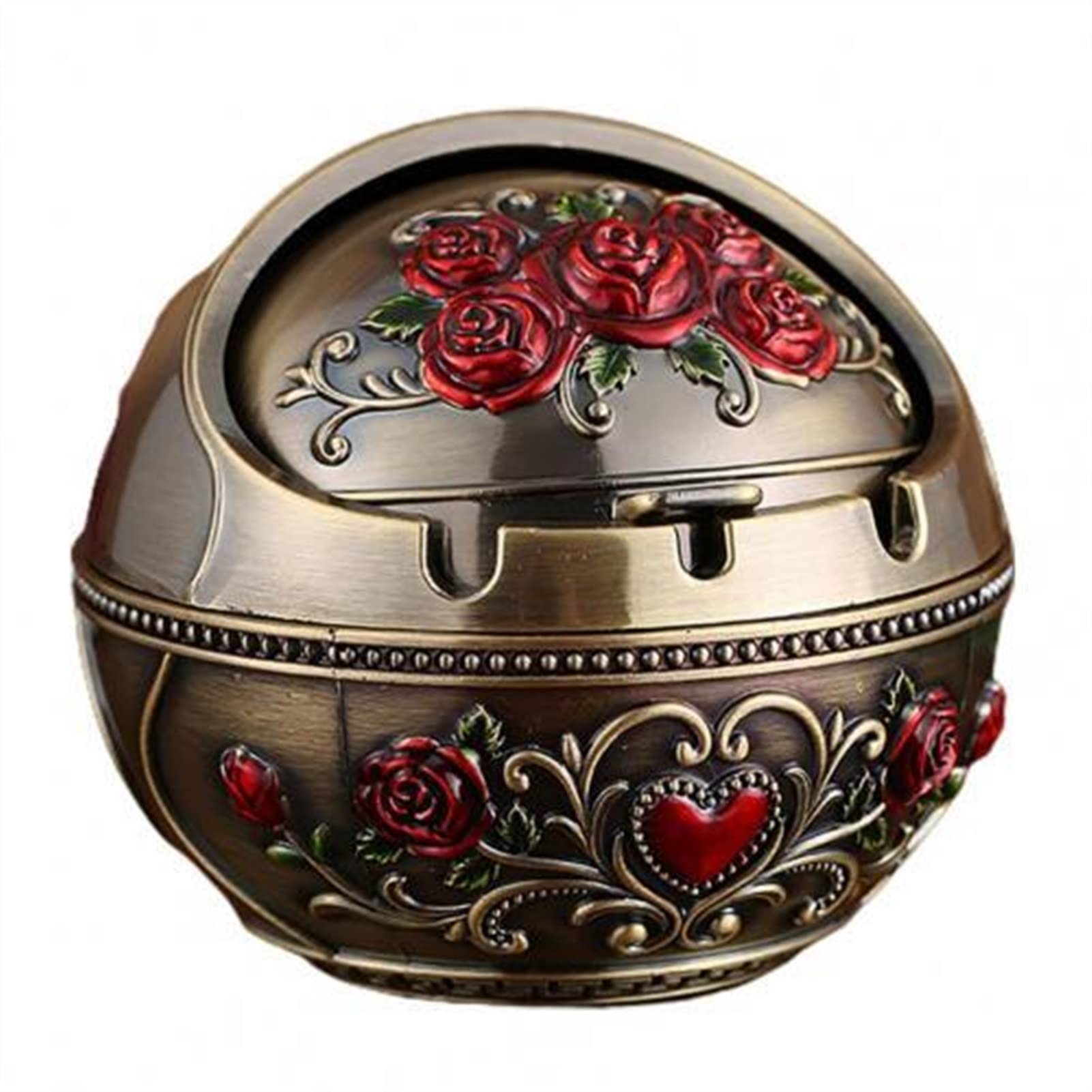 ashtray， Ashtray for Household Zinc Alloy Retro Large Ash Holder with Lid for Home Smell Proof(2)
