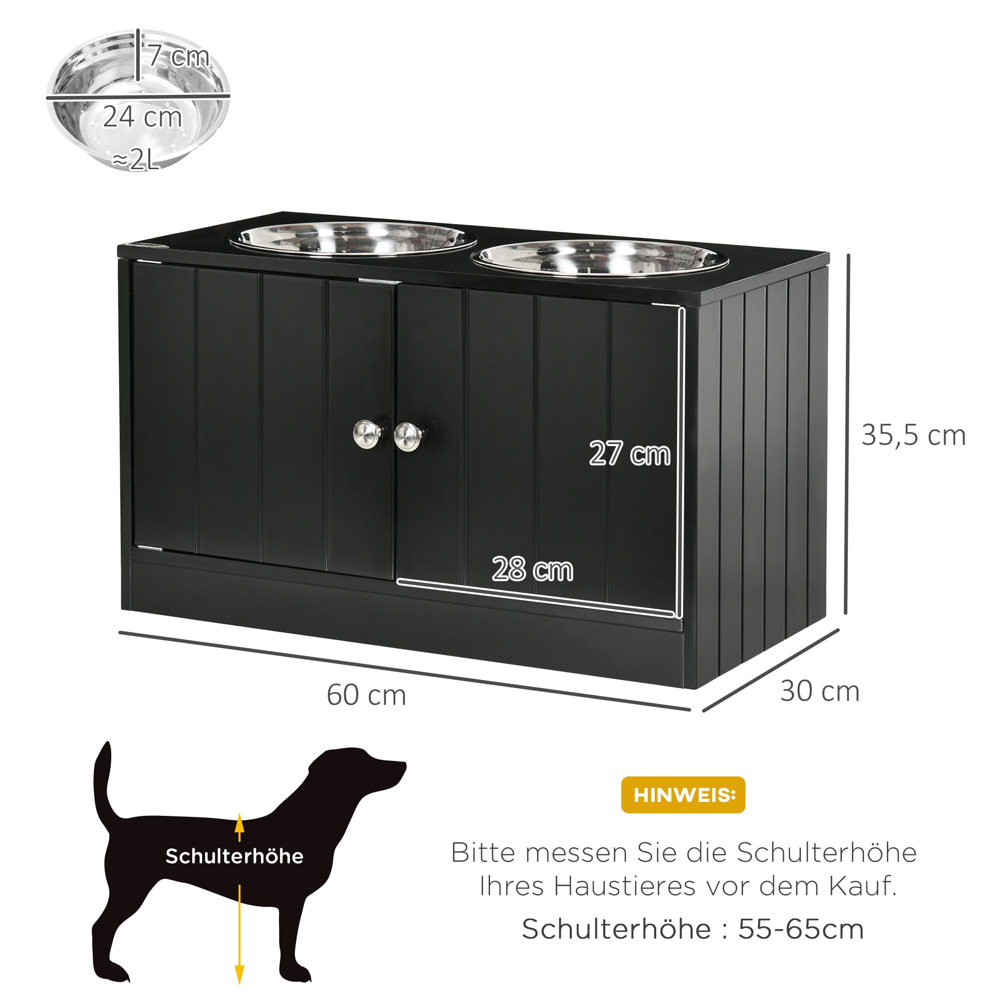 Comederos para Perros PawHut, comedero Elevado con 2 comederos de Acero Inoxidable, Soporte para comederos de Perros con Espacio de Almacenamiento de 44 litros, Puertas magnéticas, comedero, Bebedero | Comedero de agua, 2 cuencos de acero inoxidable de 20