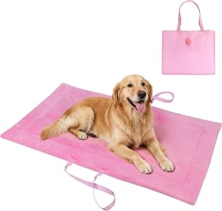 Catalonia Classic Waterproof Dog Mat, Portable Reversible Pet Travel Mat, Pet Cushion Pad with Handle for Small Medium Dogs Cats, Indoor or Outdoor, 50x27.5 inch, Pink