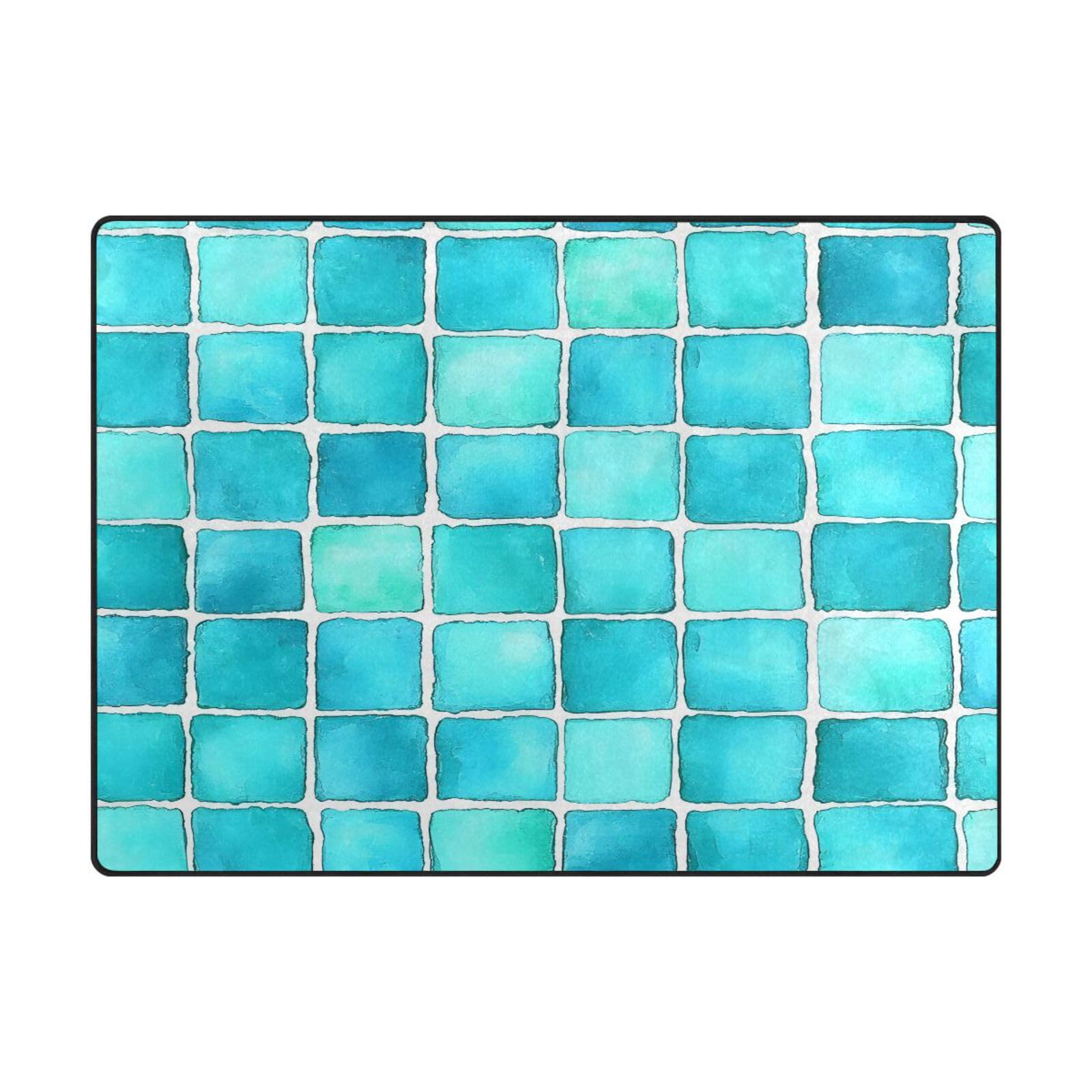 Tapis de sol moderne de grand standing 203 x 147 cm au motif aqua géométrique