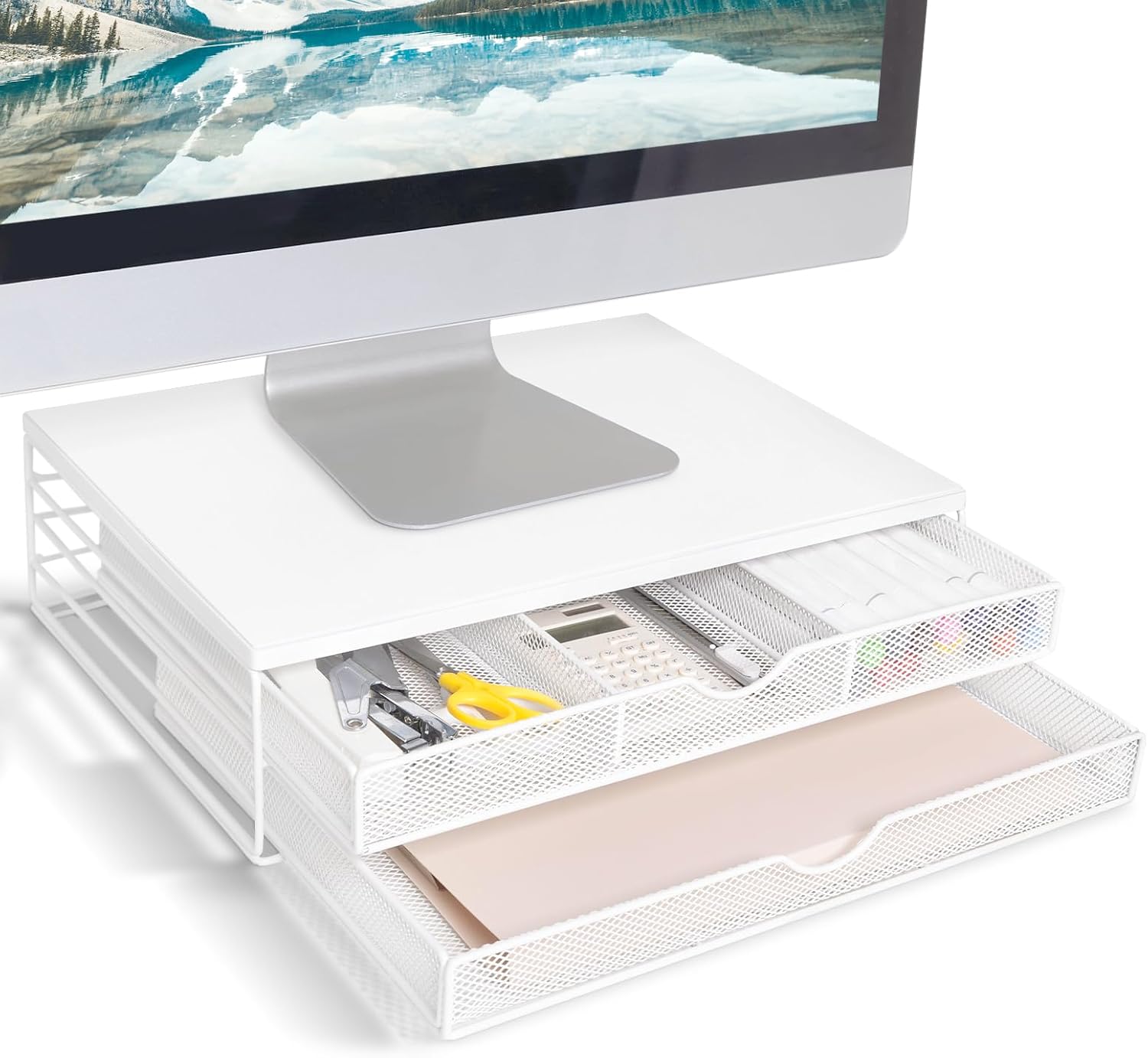 Amazon.com: ARCOBIS Wood Monitor Riser with Drawers, Mesh Metal ...