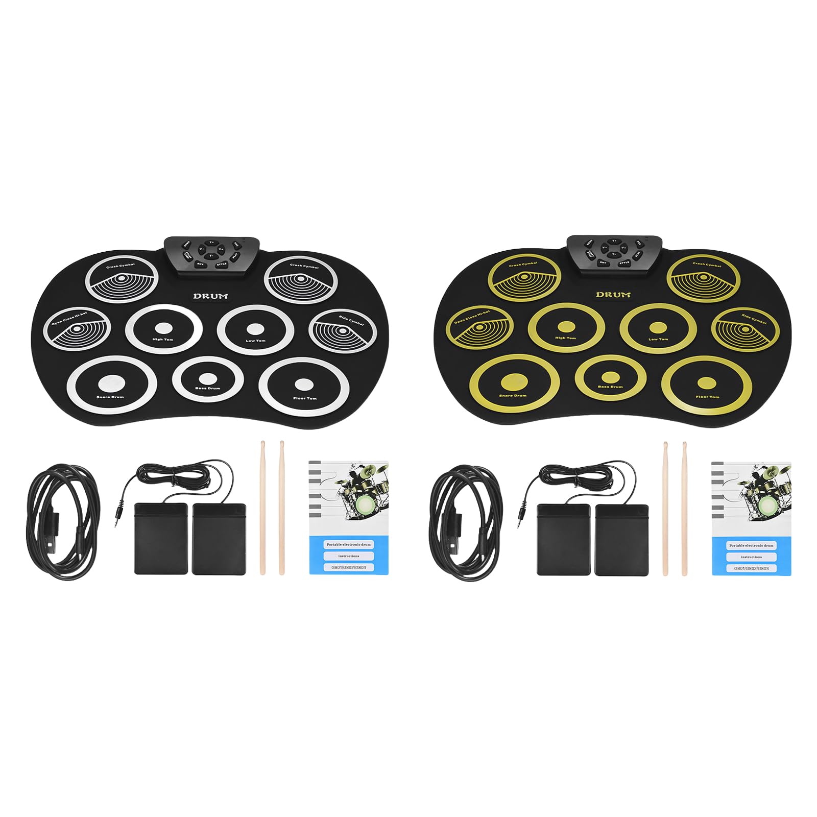 Batería Eléctrica, 9 Pads De Batería con Altavoces, Set Electrónico Enrollable con Pedales Palos Regalo para Niños Electrónica Digital Enrollables Plegables