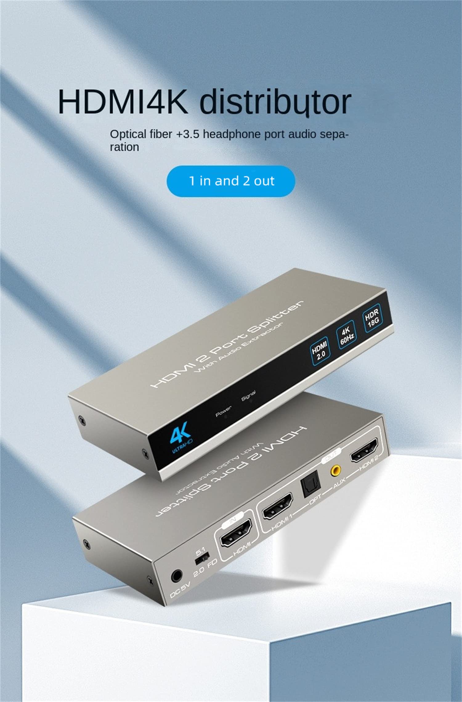 HDMI Audio Splitter 1X2 Splitter 4K60HZ, 4K 18G HDMI Distribuzione HDMI 2.0 Splitter 4K HDMI Video Audio Splitter Supporto HDR 4K 60Hz Splitter HDMI 1x2 Per TV Laptop