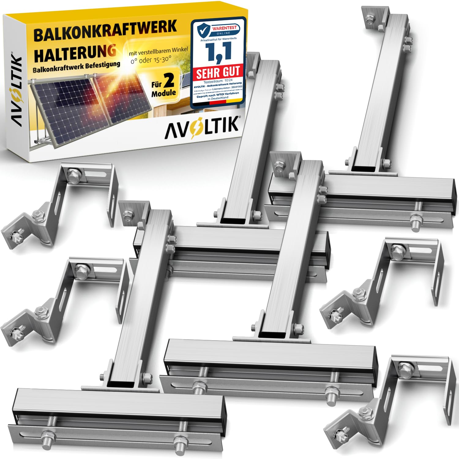 Avoltik Balkonkraftwerk Halterung Balkon für alle Solarpanel-Größen I Solarmodul Halterung aus robustem Aluminium I Balkonkraftwerk Befestigung verstellbarem Winkel