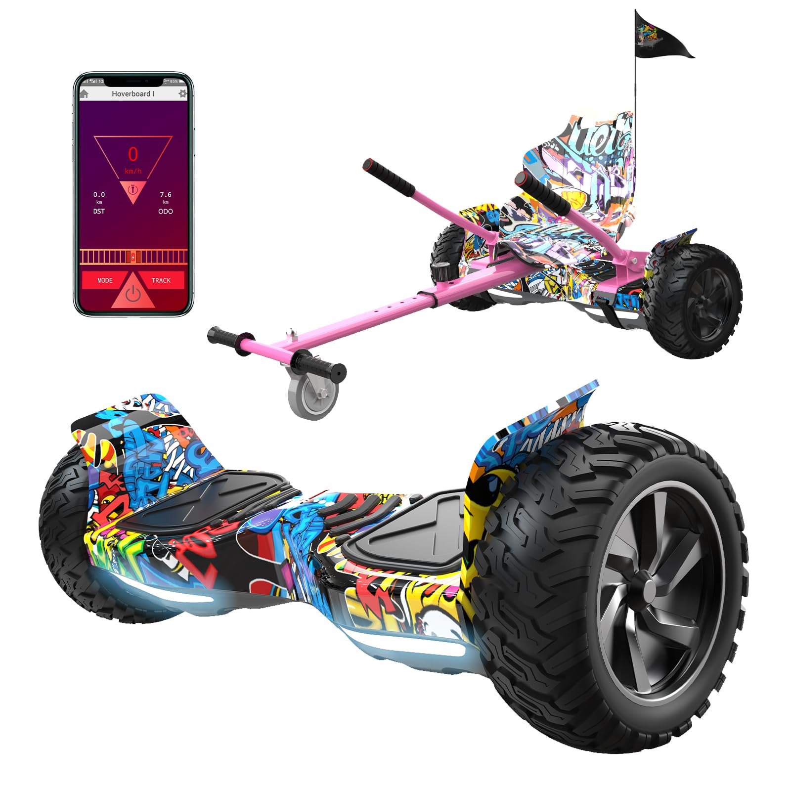 RCB Hoverboards SUV mit Sitz Hoverboards Off-Road, App-fähige Bluetooth, 8,5 '' Hummer + Hoverkart Go Kart für Self Balancing Scooters, Geschenk für Kinder