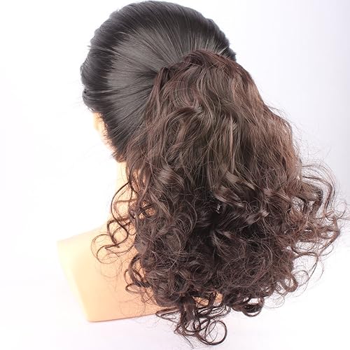 Miniatura 6 de Postizo de cabello sintético rizado, medida media y larga, de Weken, Café Oscuro