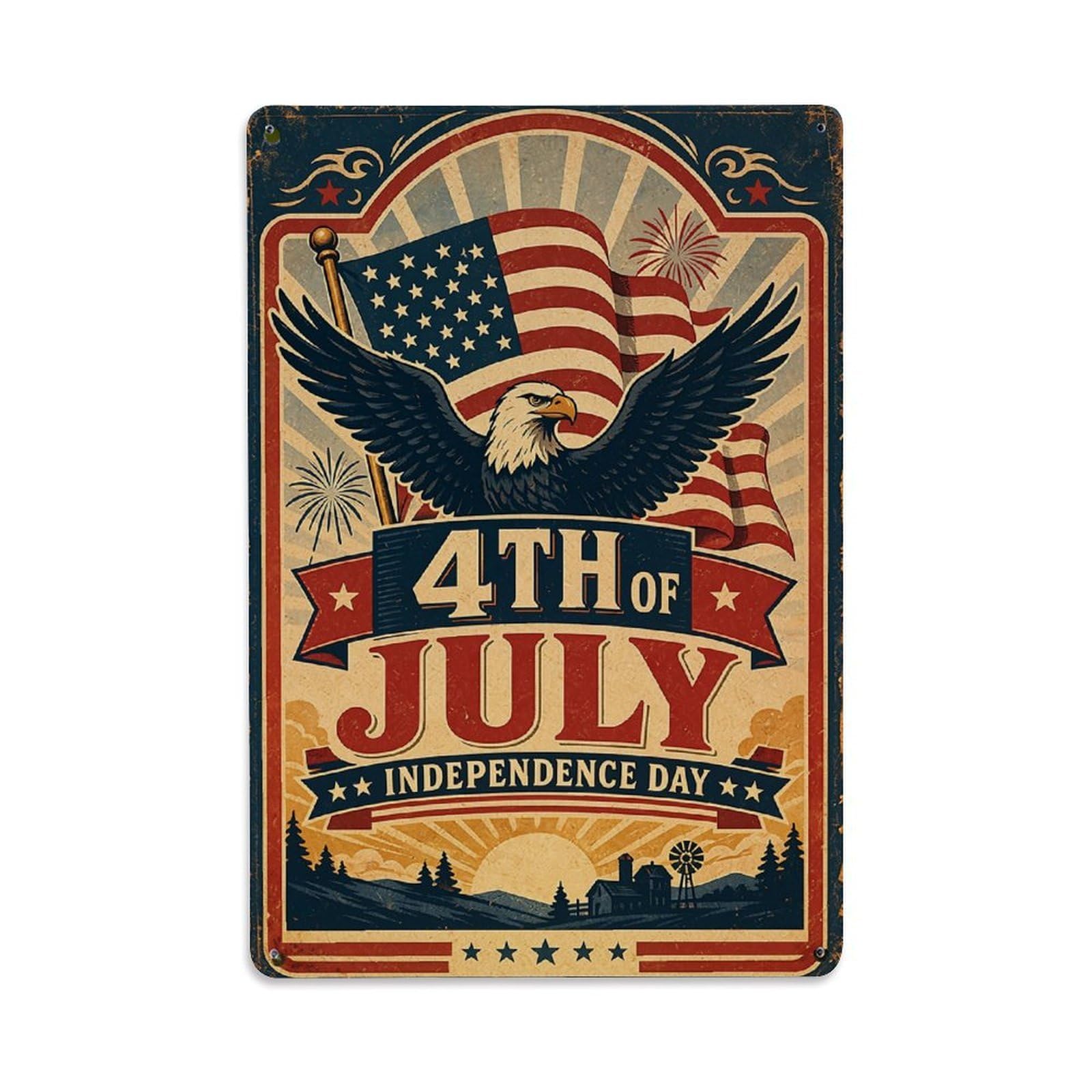 Nestemfo Vintage Fourth Of July Independence Day Poster Tin Sign Metal Sign, Living Room,Bar, Home, Bedroom Wall Decor,Retro Metal Poster 8X12 Inches