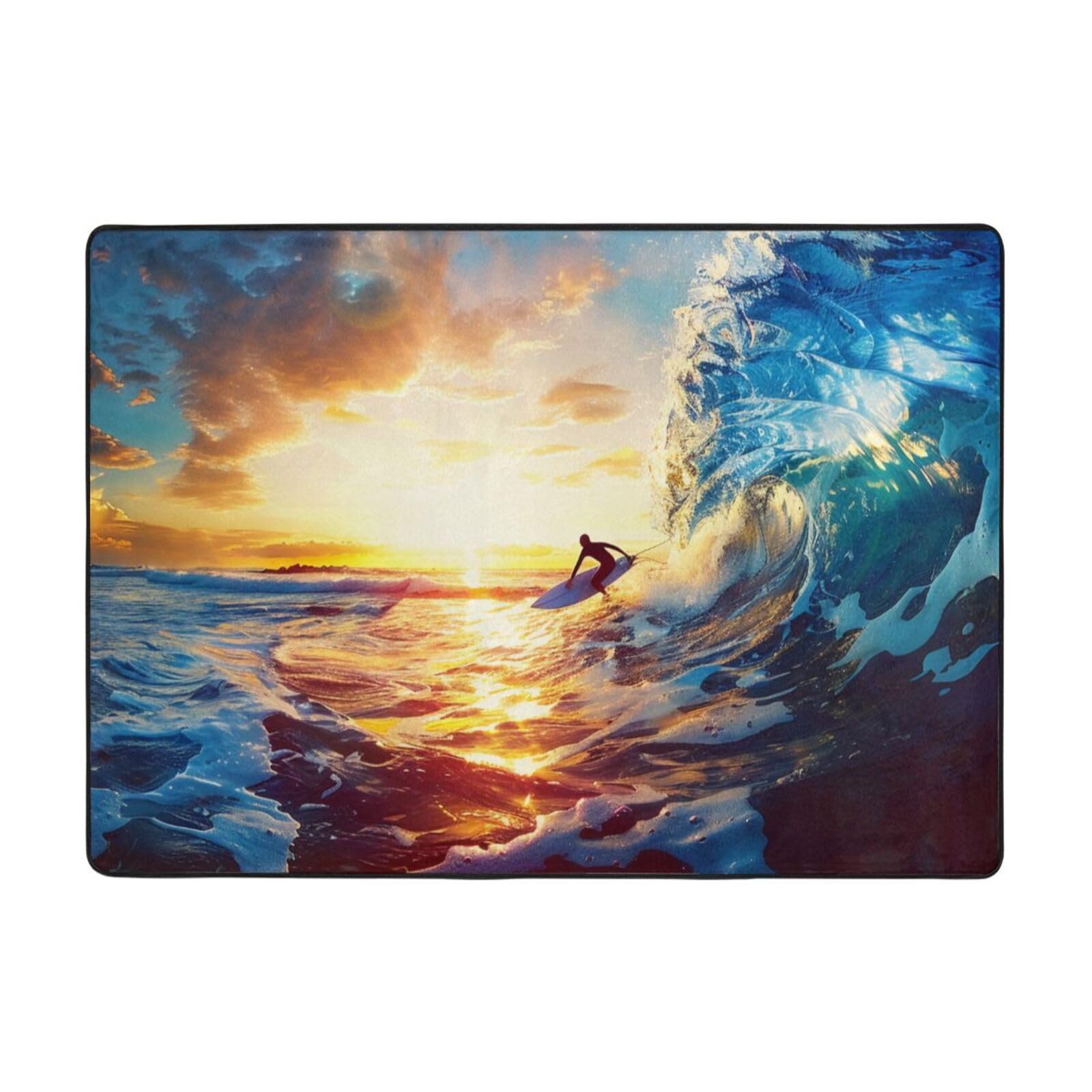 Grand tapis de sol mer et surf 203x147 cm pour salon et chambre