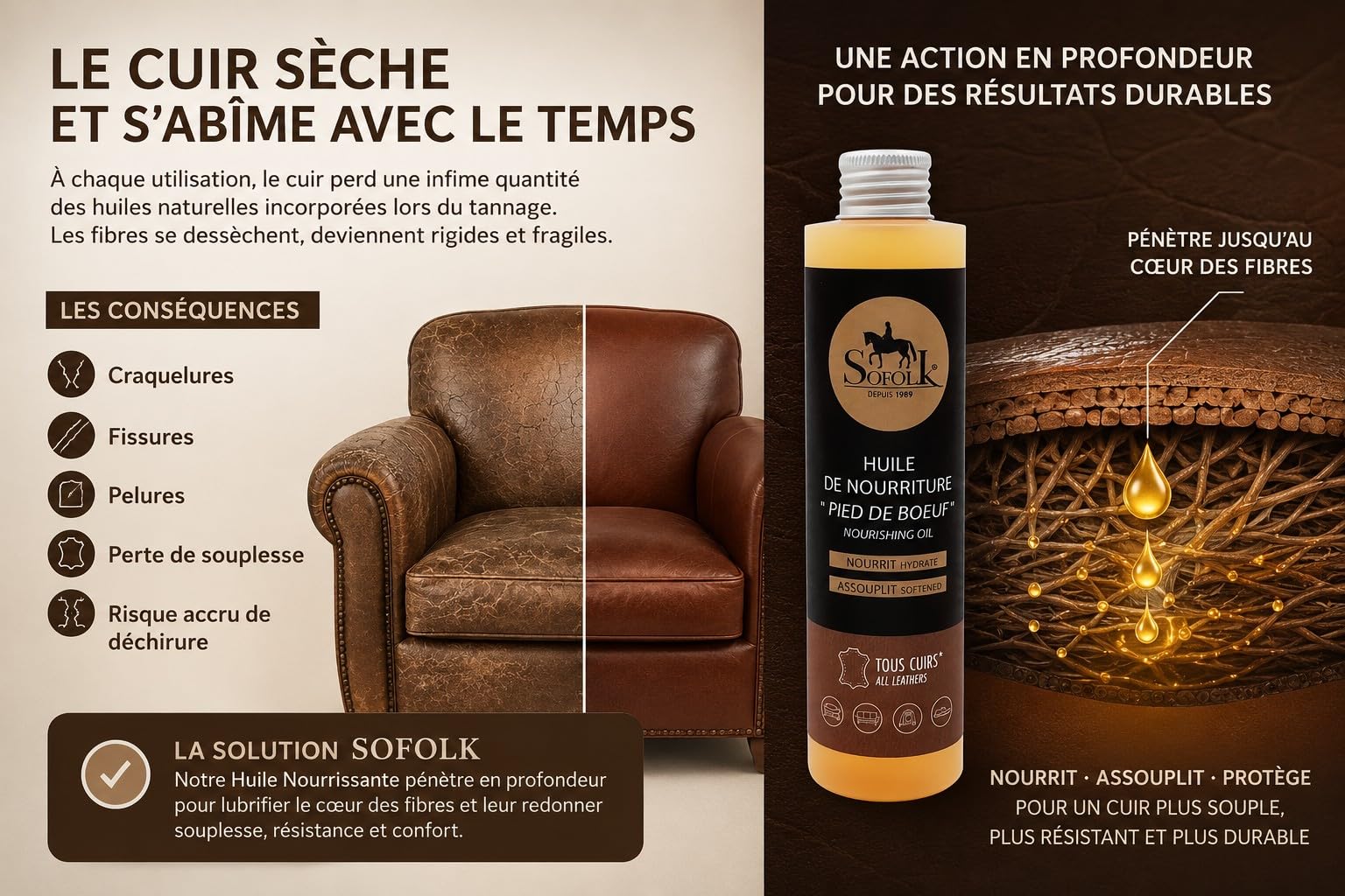 Kit Entretien Cuir Satin : Nettoyant Détachant Cuir + Vernis Satin 200ml + Huile Nourrisante 200ml