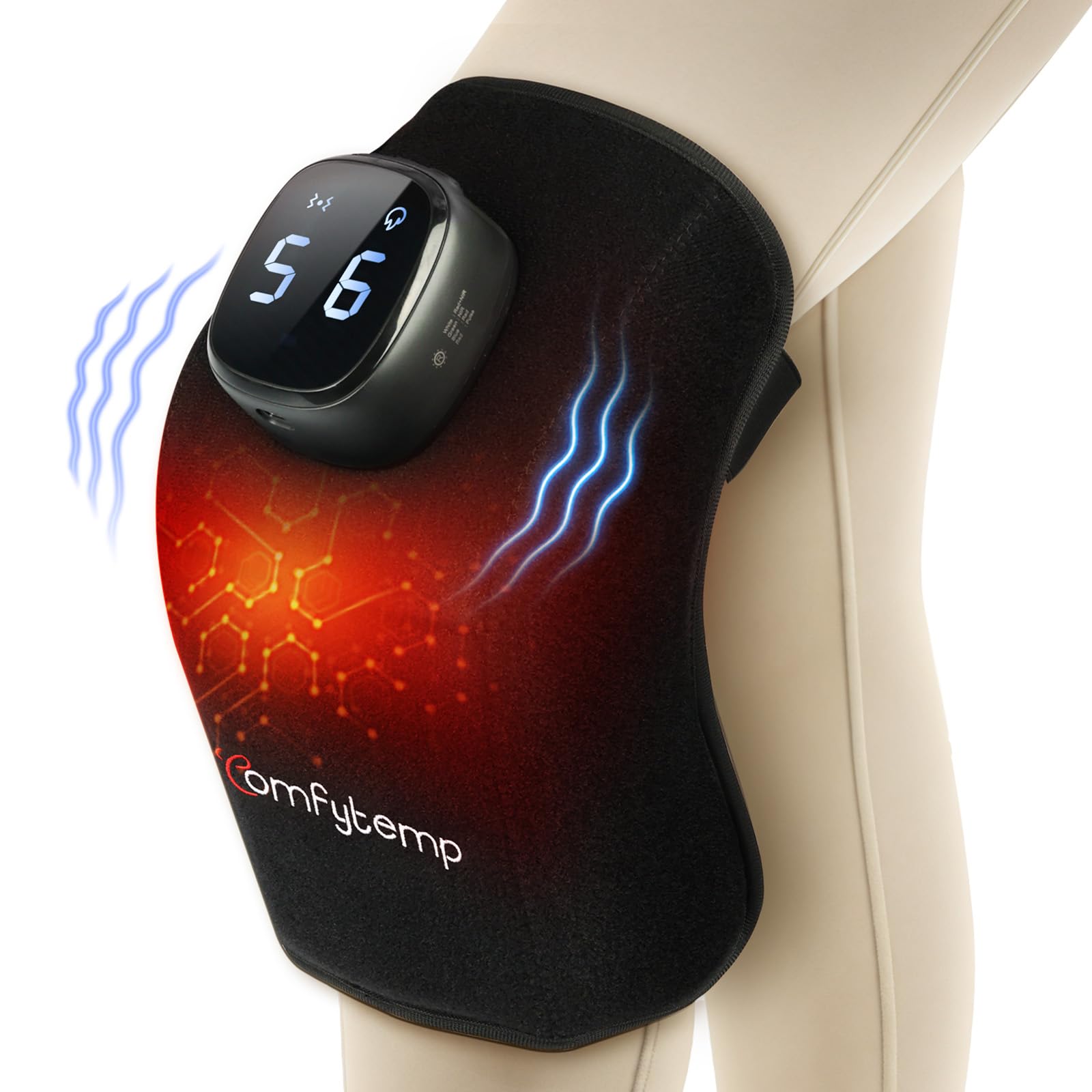 Comfytemp Almohadilla Térmica Inalámbrica para Rodilla, Masajeador 3D de Rodillas, Manta Eléctrica Portátil con 9 Calor 5 Vibración 3 Intensidad con Control APP, san Valentin Regalo